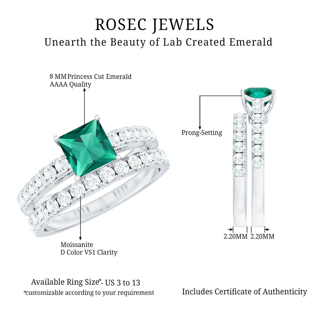 Lab Grown Emerald Princess Cut Engagement Ring with Wedding Band