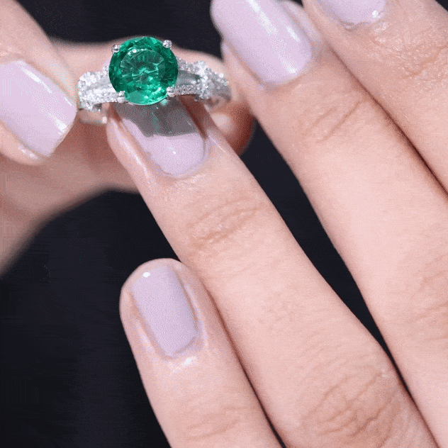 Designer Lab Grown Emerald Engagement Ring with Wedding Band