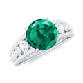 Certified 8 mm Lab Grown Emerald Statement Engagement Ring with Side Stones