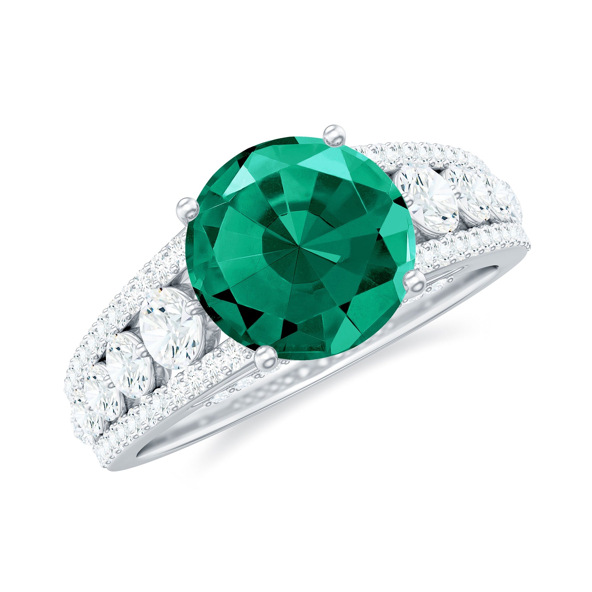 Certified 8 mm Lab Grown Emerald Statement Engagement Ring with Side Stones