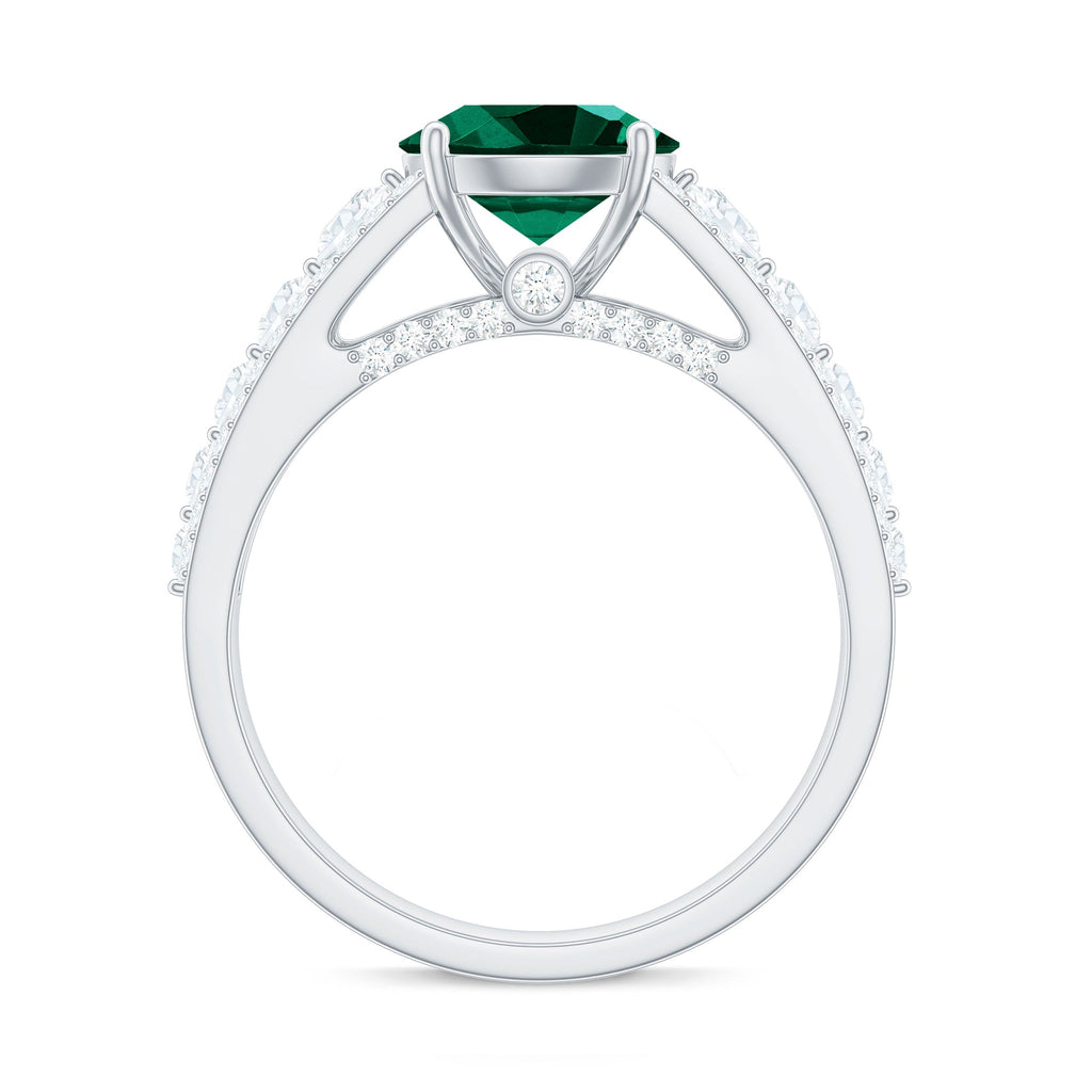 Certified 8 mm Lab Grown Emerald Statement Engagement Ring with Side Stones