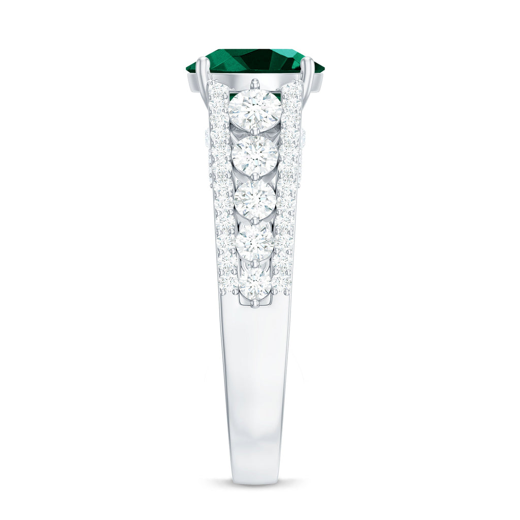 Certified 8 mm Lab Grown Emerald Statement Engagement Ring with Side Stones