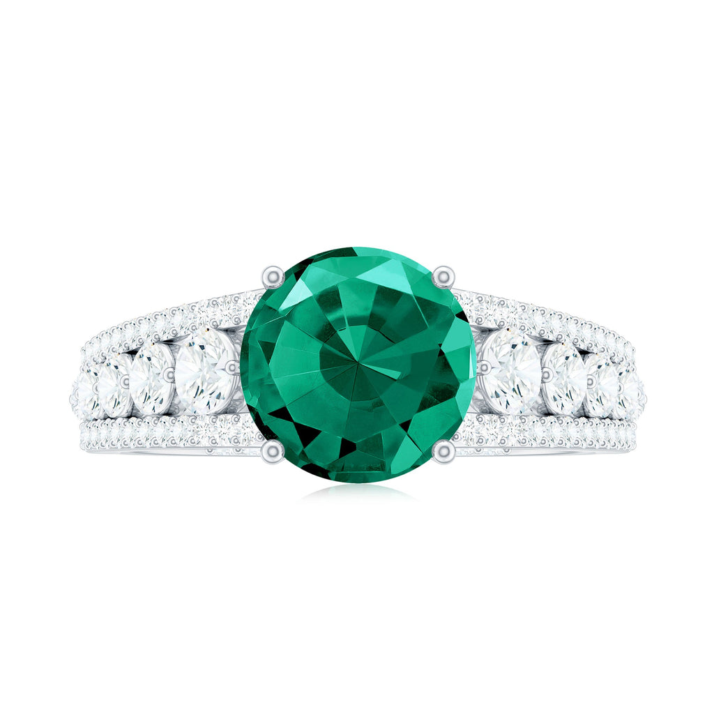 Certified 8 mm Lab Grown Emerald Statement Engagement Ring with Side Stones