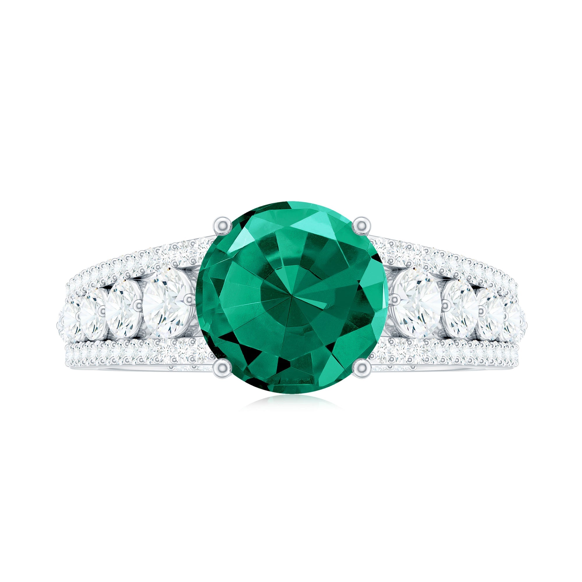 Certified 8 mm Lab Grown Emerald Statement Engagement Ring with Side Stones