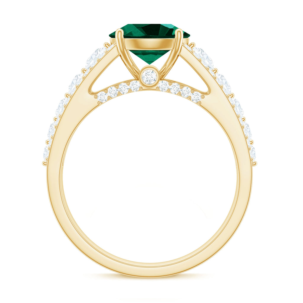 Certified 8 mm Lab Grown Emerald Statement Engagement Ring with Side Stones