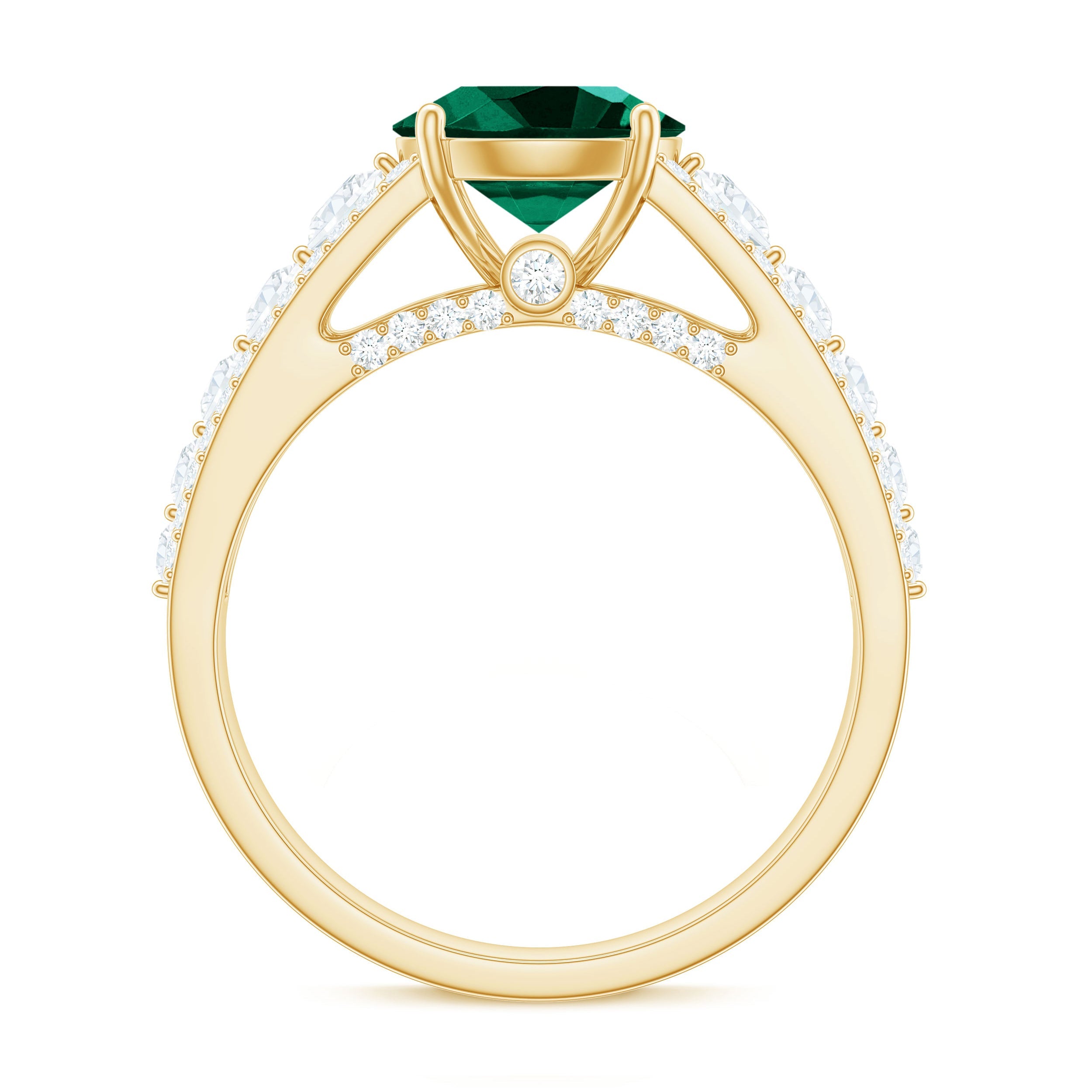 Certified 8 mm Lab Grown Emerald Statement Engagement Ring with Side Stones