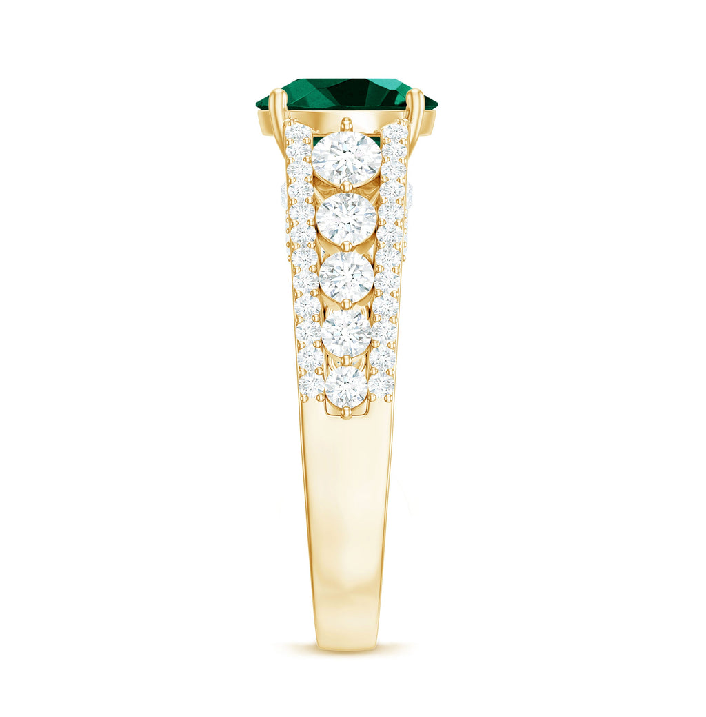 Certified 8 mm Lab Grown Emerald Statement Engagement Ring with Side Stones