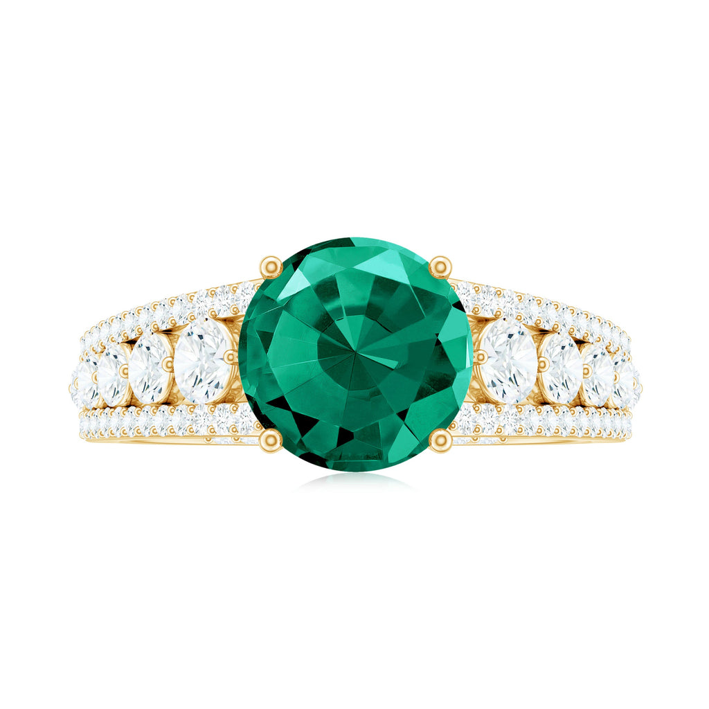 Certified 8 mm Lab Grown Emerald Statement Engagement Ring with Side Stones