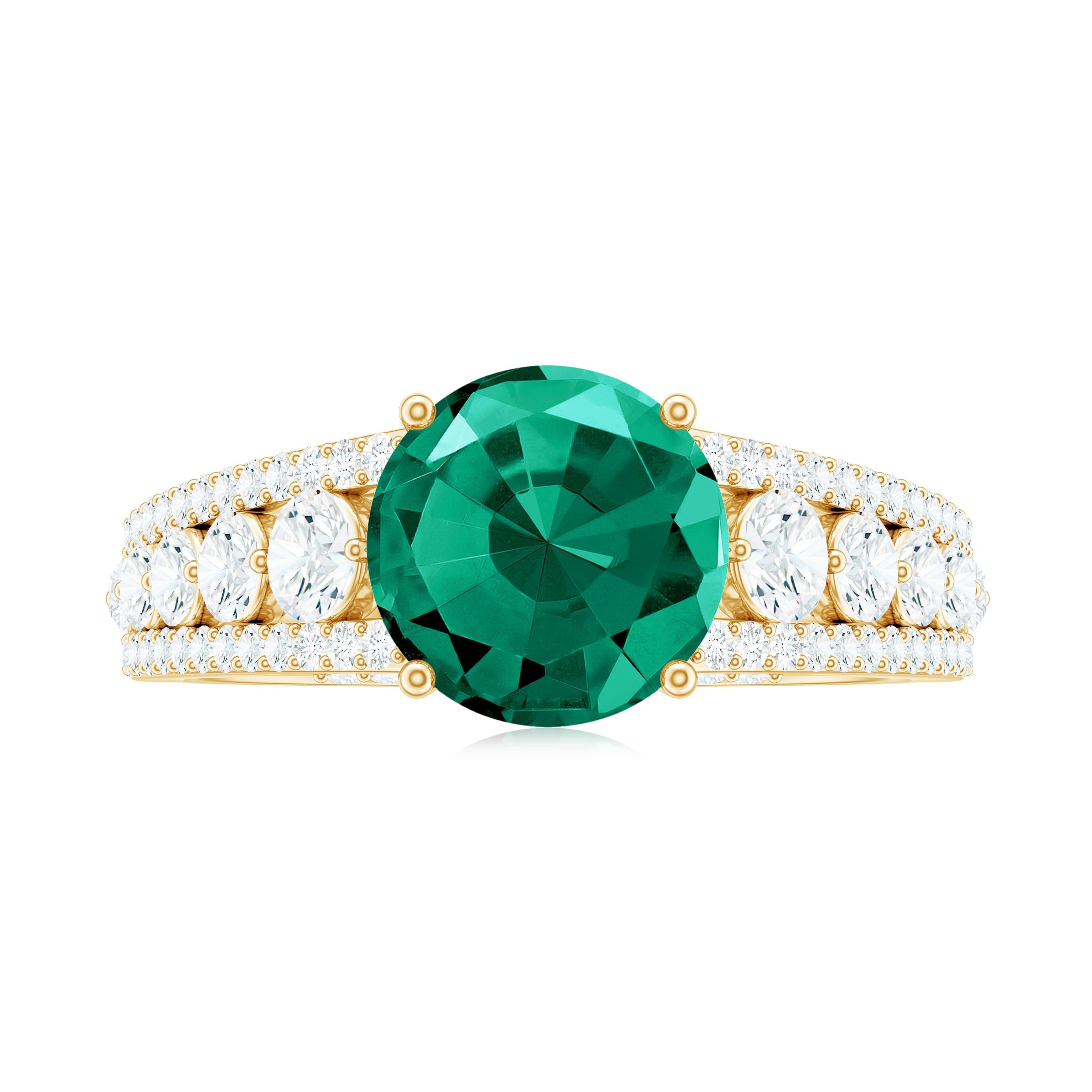 Certified 8 mm Lab Grown Emerald Statement Engagement Ring with Side Stones