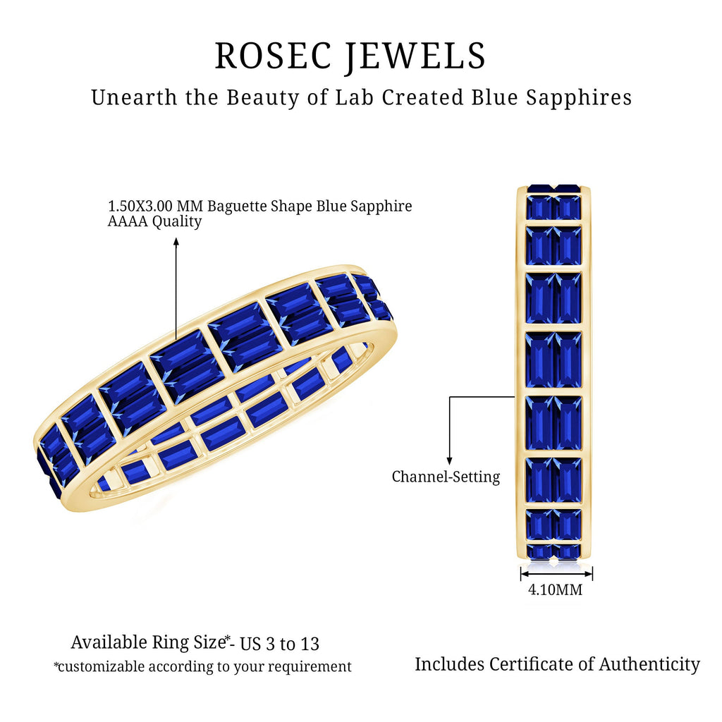 Baguette Cut Lab Created Blue Sapphire Double Row Wedding Band