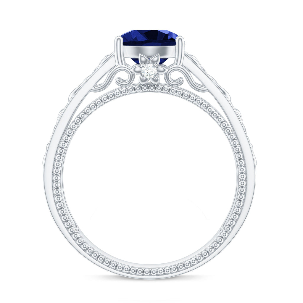8X8 MM Round Lab Created Blue Sapphire Solitaire Engagement Ring with Surprise Diamond