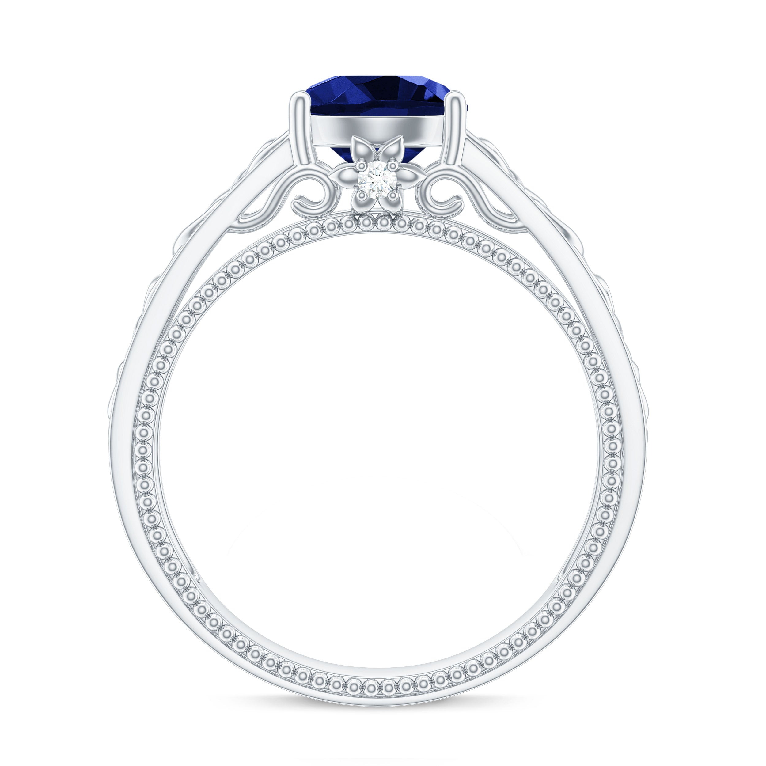 8X8 MM Round Lab Created Blue Sapphire Solitaire Engagement Ring with Surprise Diamond