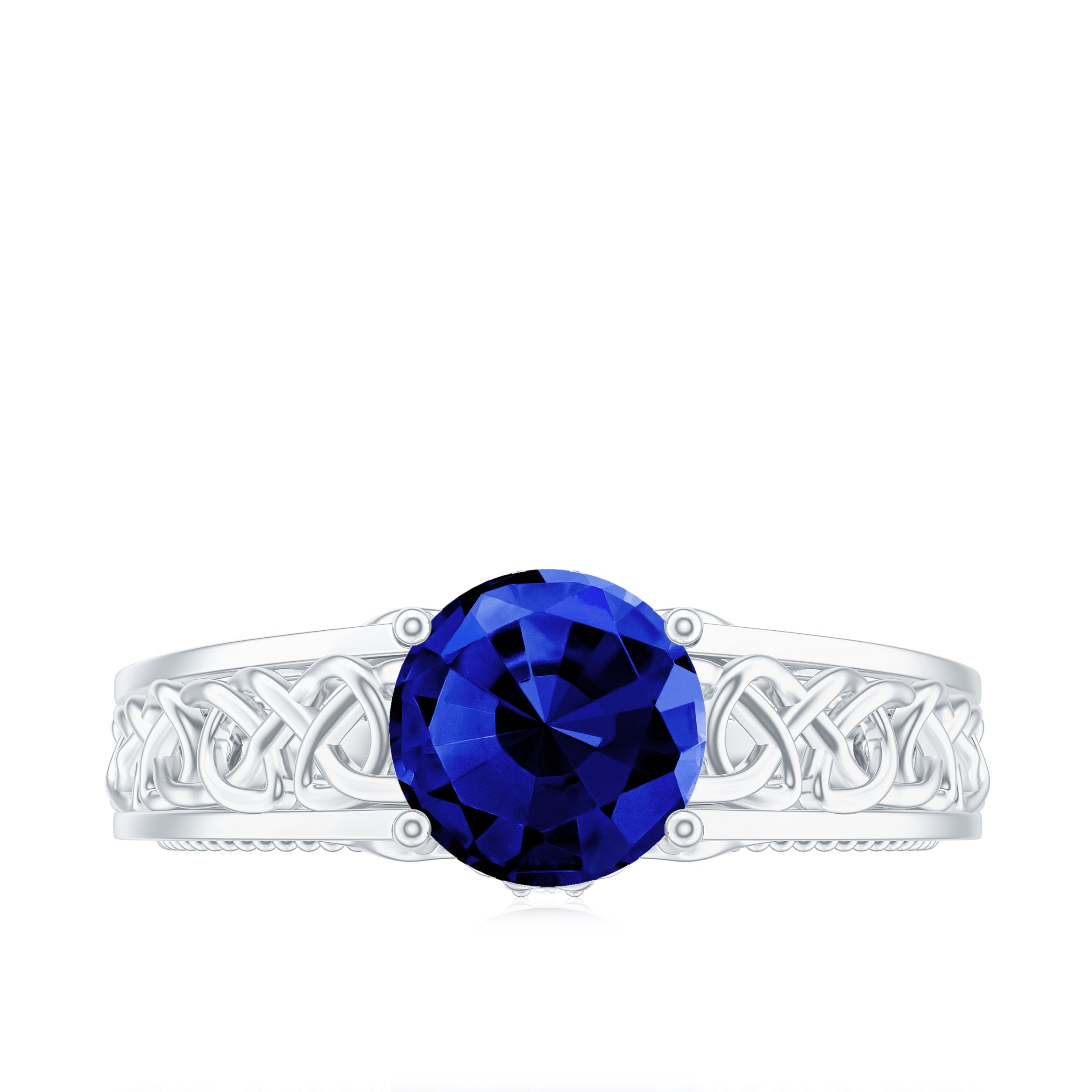 8X8 MM Round Lab Created Blue Sapphire Solitaire Engagement Ring with Surprise Diamond