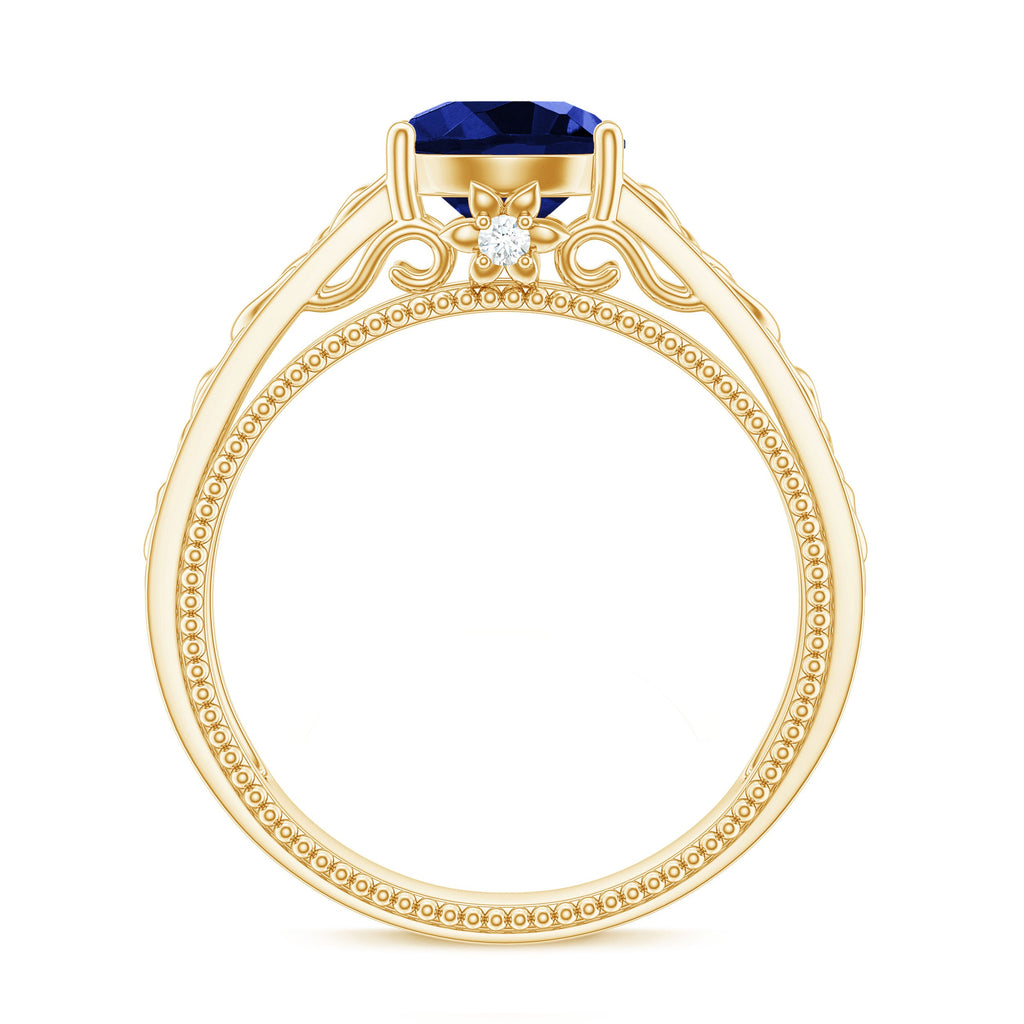 8X8 MM Round Lab Created Blue Sapphire Solitaire Engagement Ring with Surprise Diamond