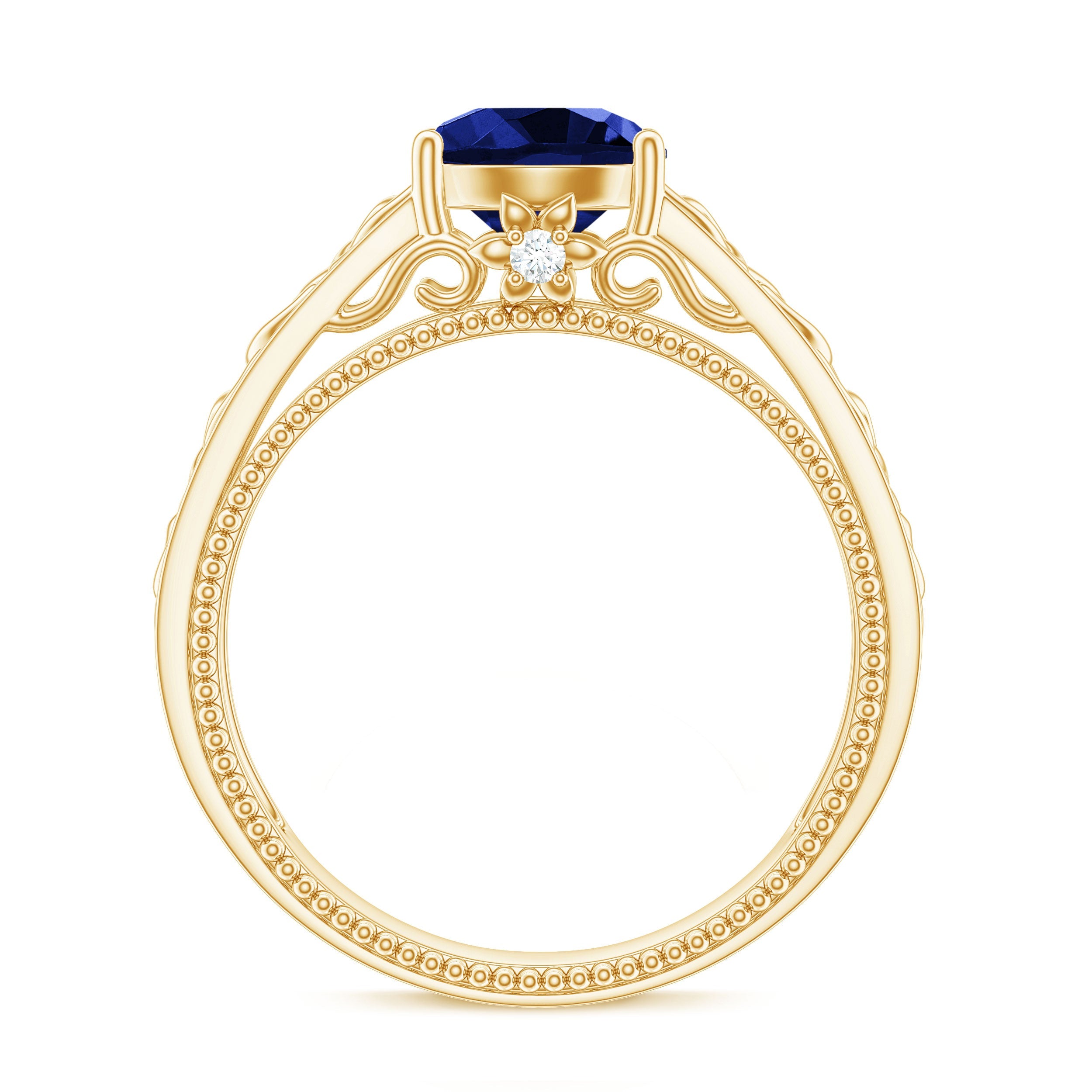 8X8 MM Round Lab Created Blue Sapphire Solitaire Engagement Ring with Surprise Diamond