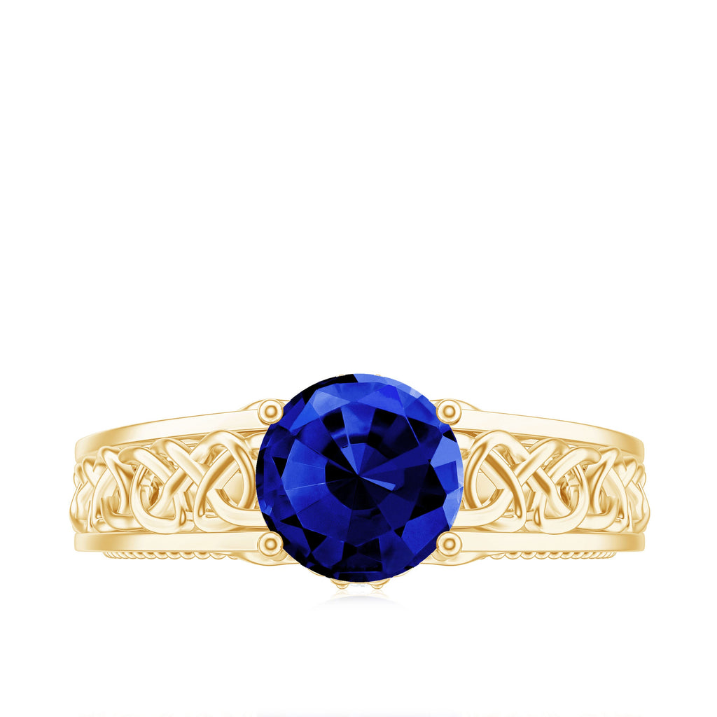 8X8 MM Round Lab Created Blue Sapphire Solitaire Engagement Ring with Surprise Diamond