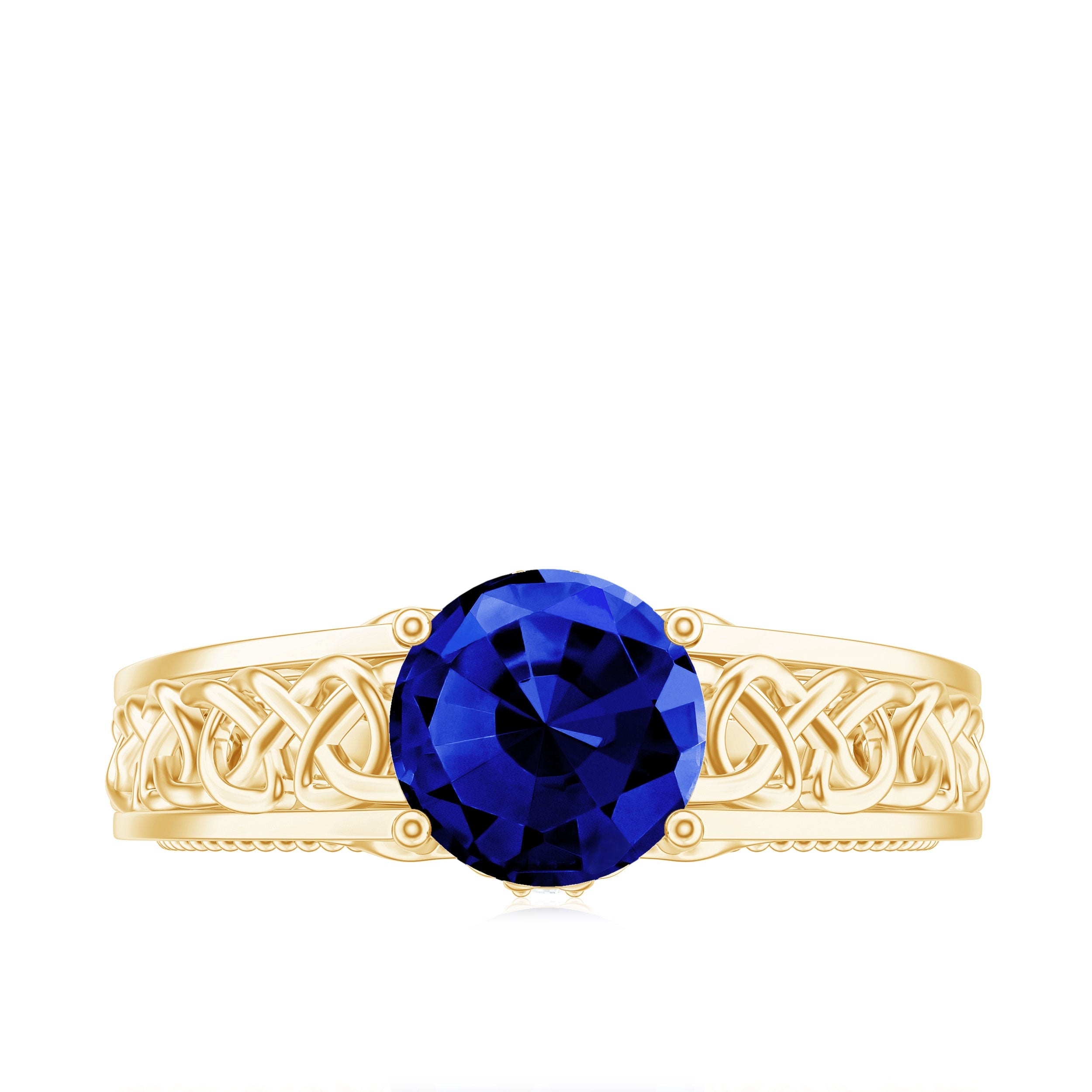8X8 MM Round Lab Created Blue Sapphire Solitaire Engagement Ring with Surprise Diamond