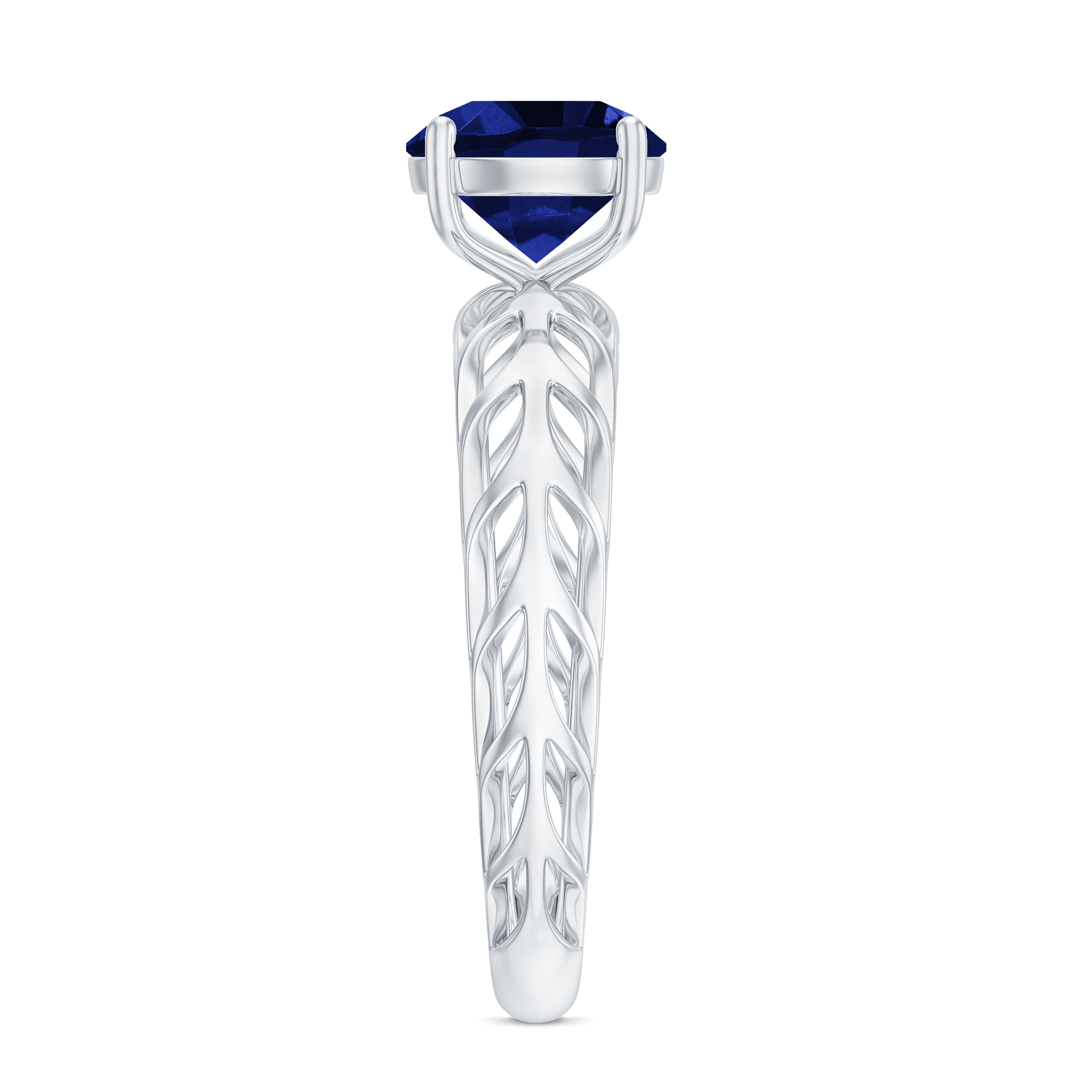 AAAA Quality Lab Created Blue Sapphire Solitaire Ring with Filigree Shank