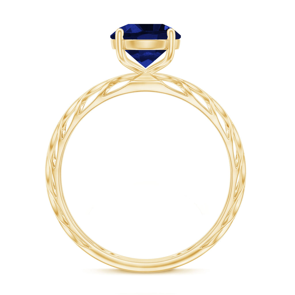 AAAA Quality Lab Created Blue Sapphire Solitaire Ring with Filigree Shank