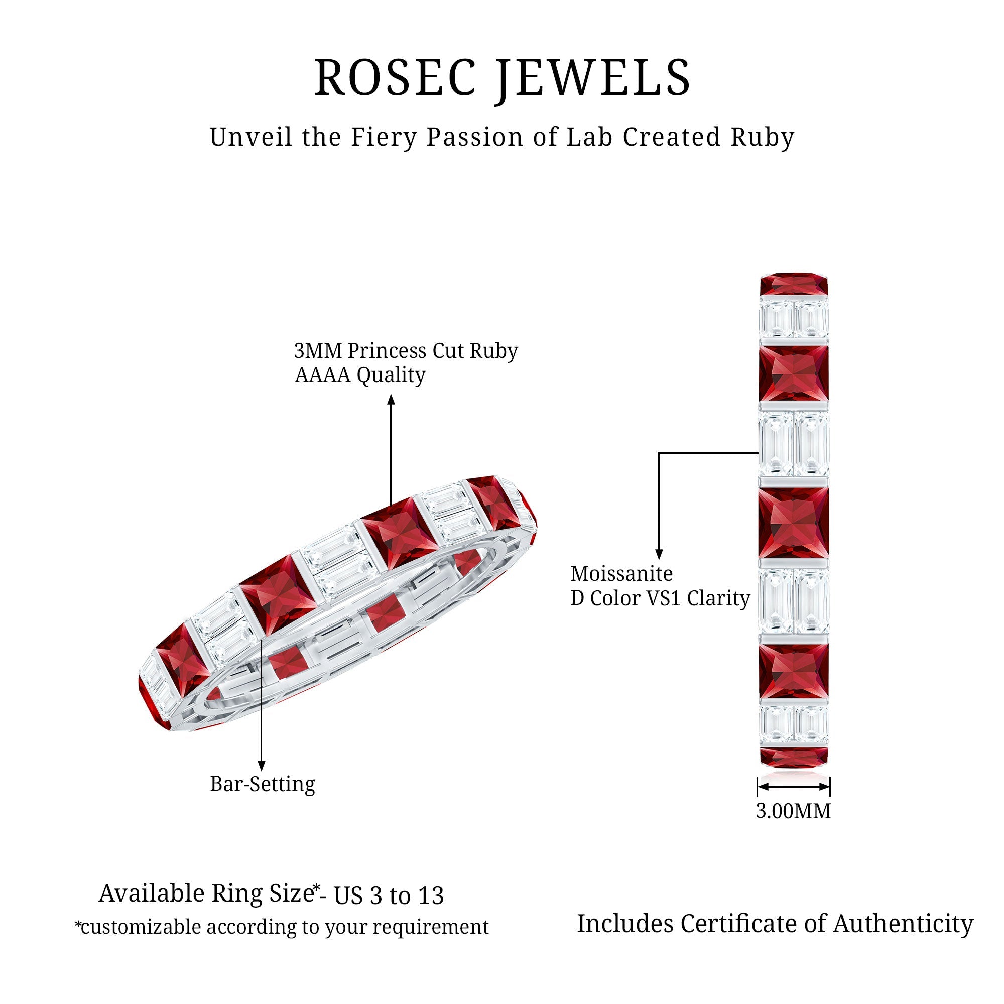 Princess Cut Lab Created Ruby And Moissanite Full Eternity Ring