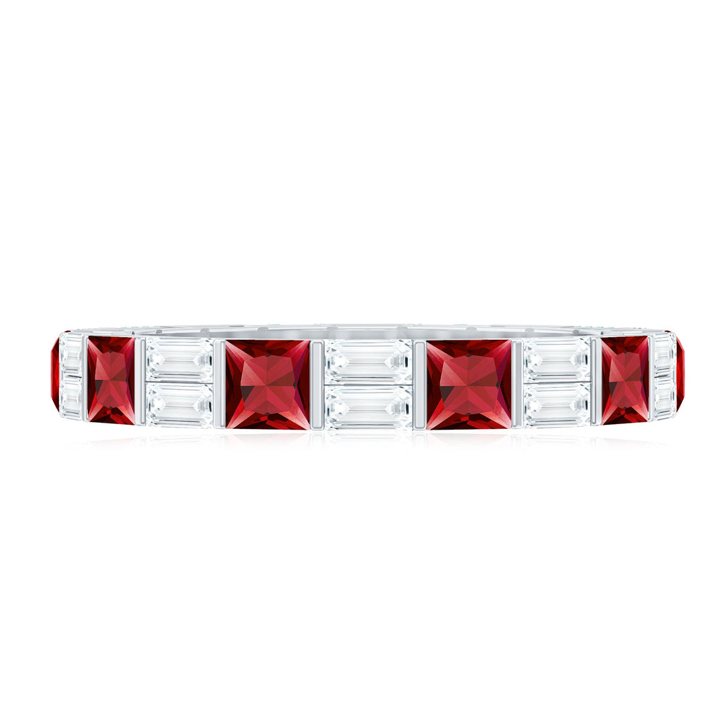 Princess Cut Lab Created Ruby And Moissanite Full Eternity Ring
