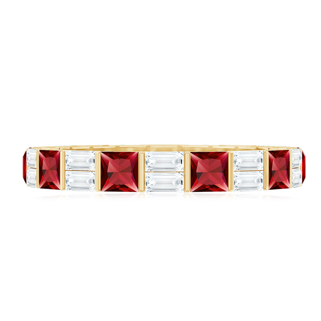 Princess Cut Lab Created Ruby And Moissanite Full Eternity Ring