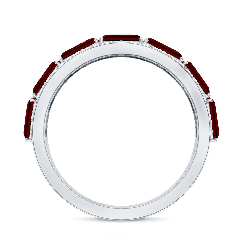 Emerald Cut Created Ruby and Diamond Half Eternity Band
