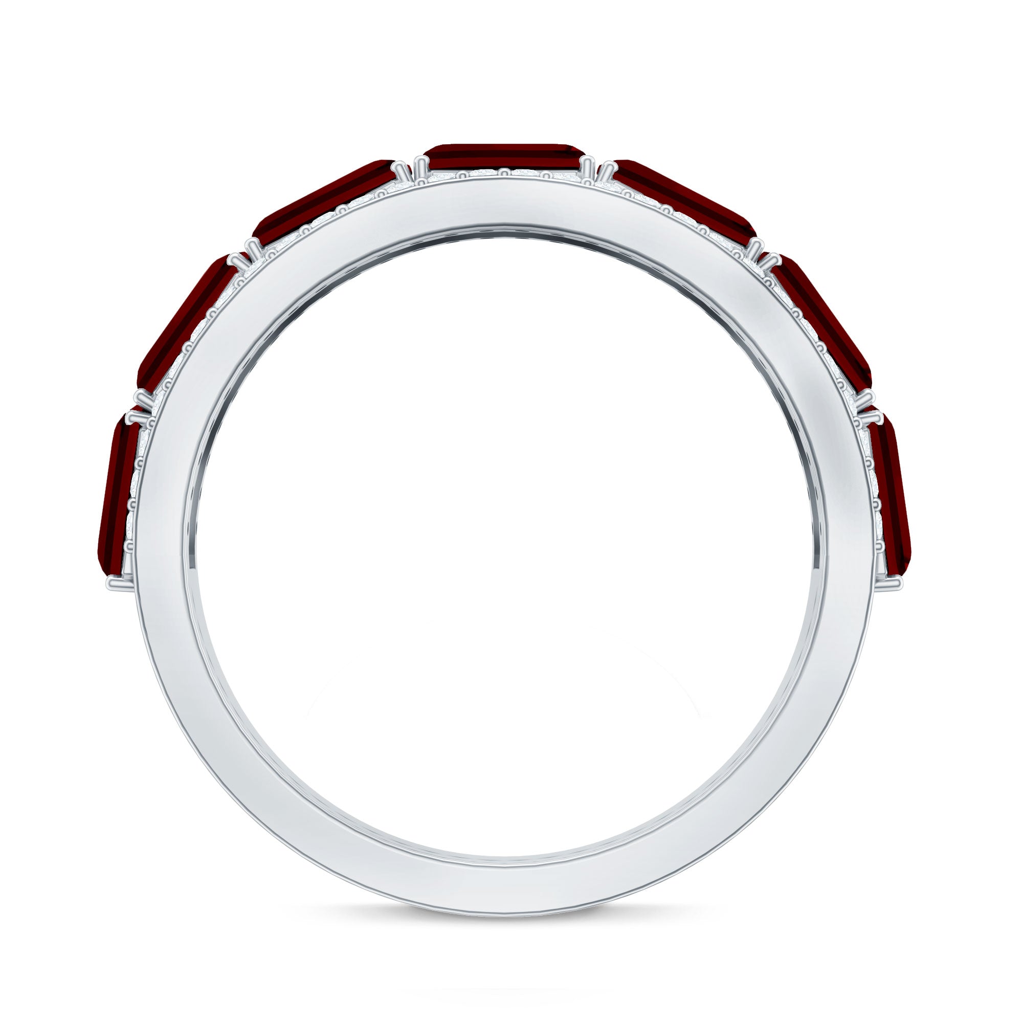 Emerald Cut Created Ruby and Diamond Half Eternity Band