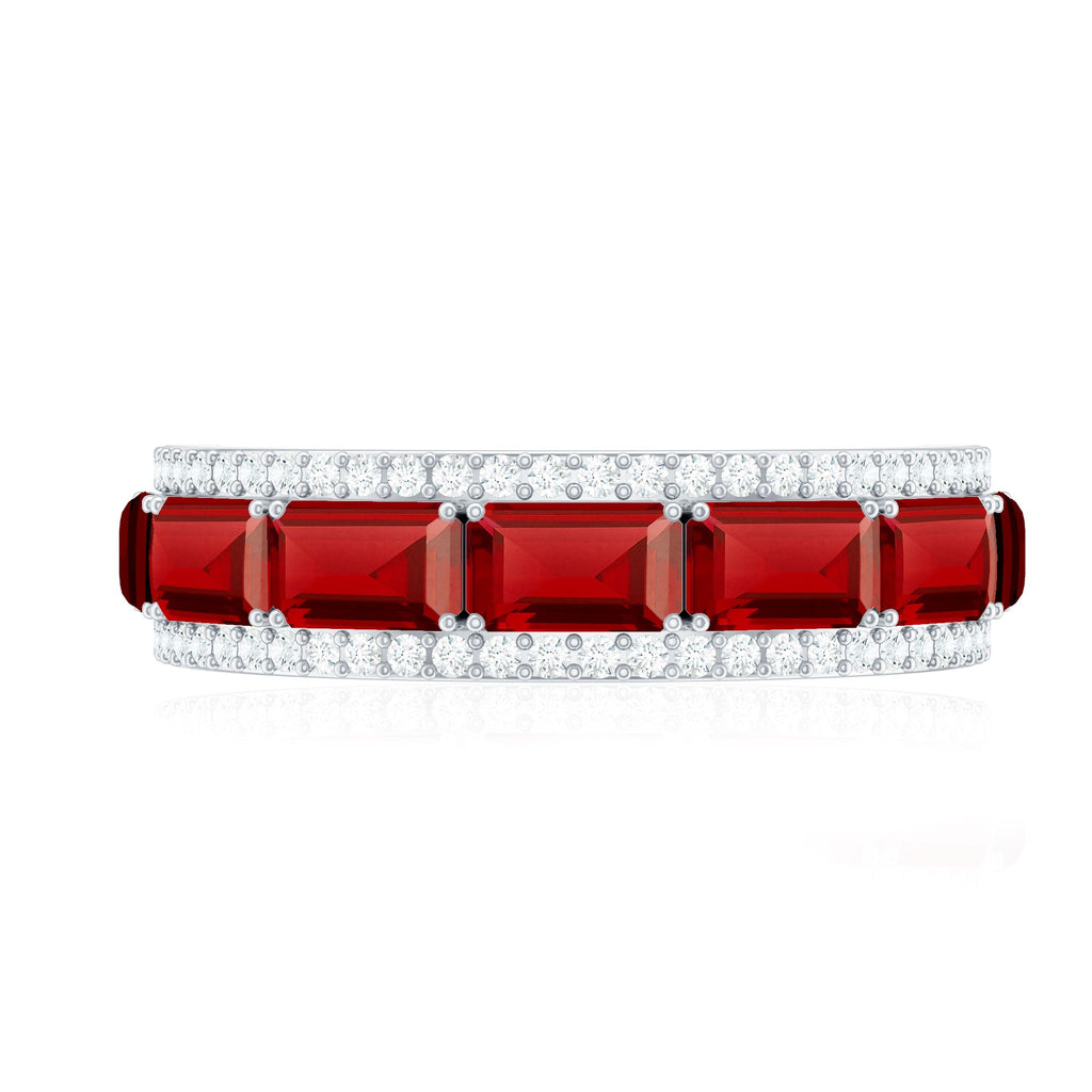 Emerald Cut Created Ruby and Diamond Half Eternity Band