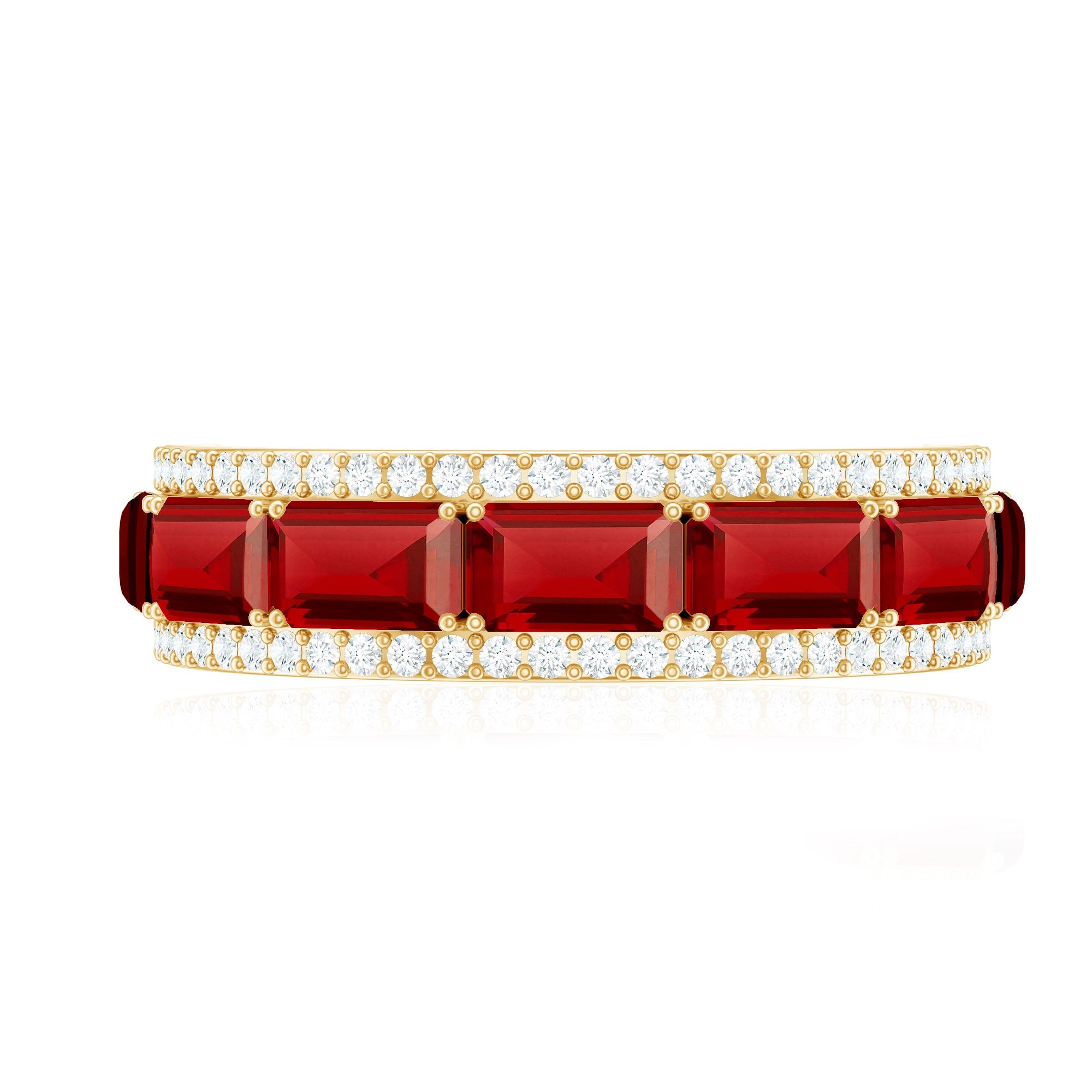 Emerald Cut Created Ruby and Diamond Half Eternity Band