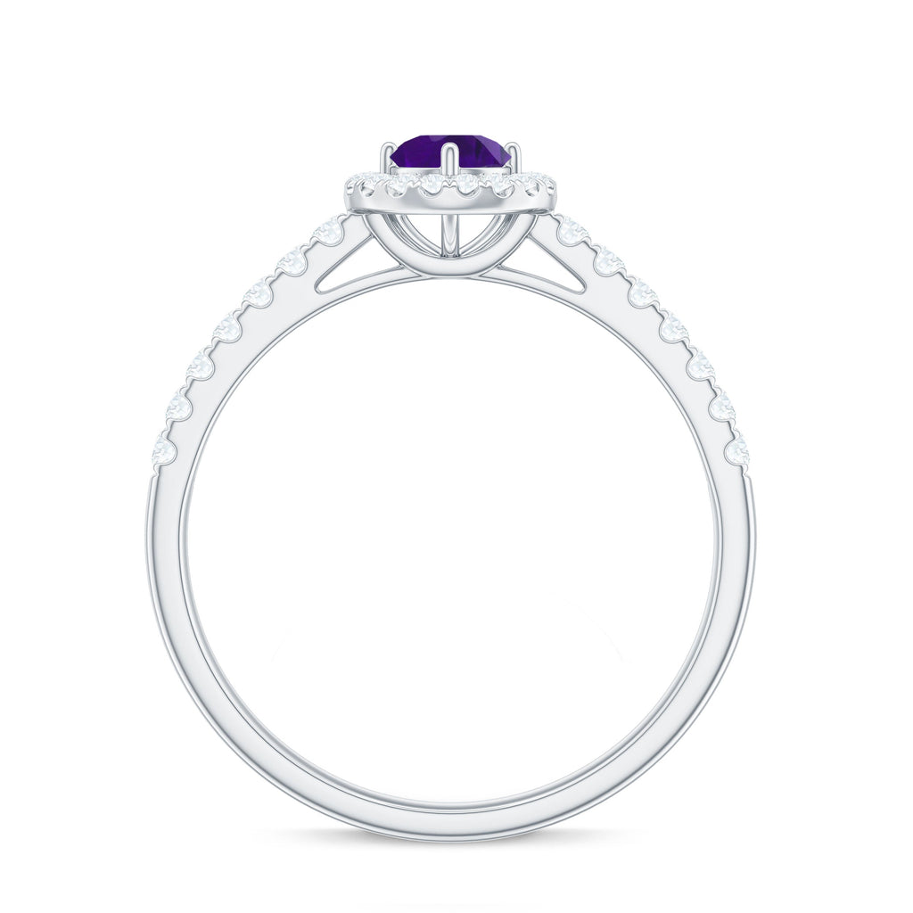 Genuine Amethyst and Diamond Halo Engagement Ring