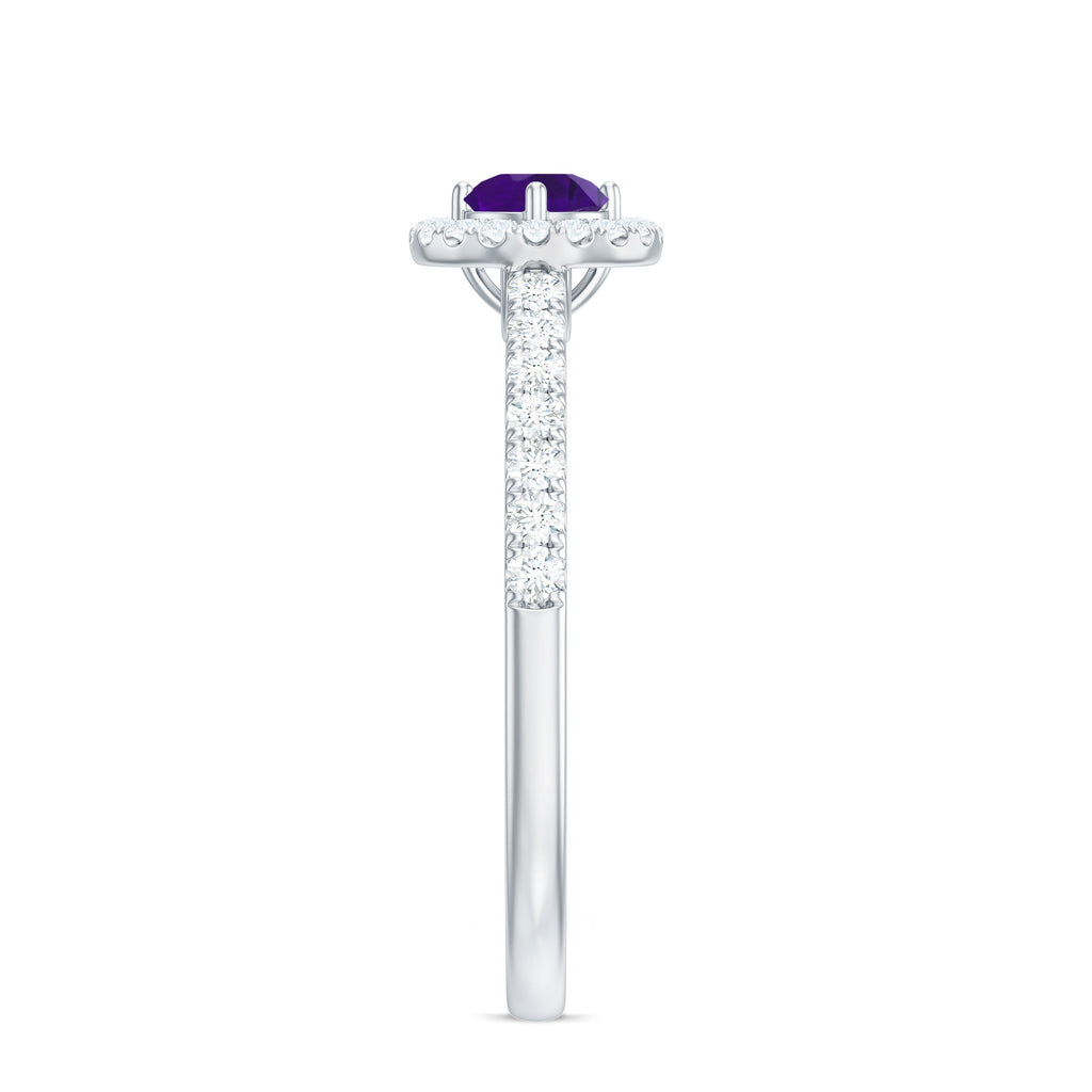 Genuine Amethyst and Diamond Halo Engagement Ring