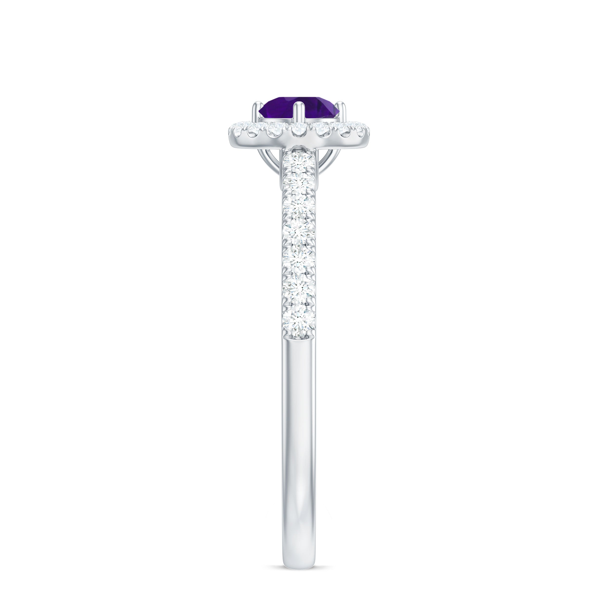 Genuine Amethyst and Diamond Halo Engagement Ring