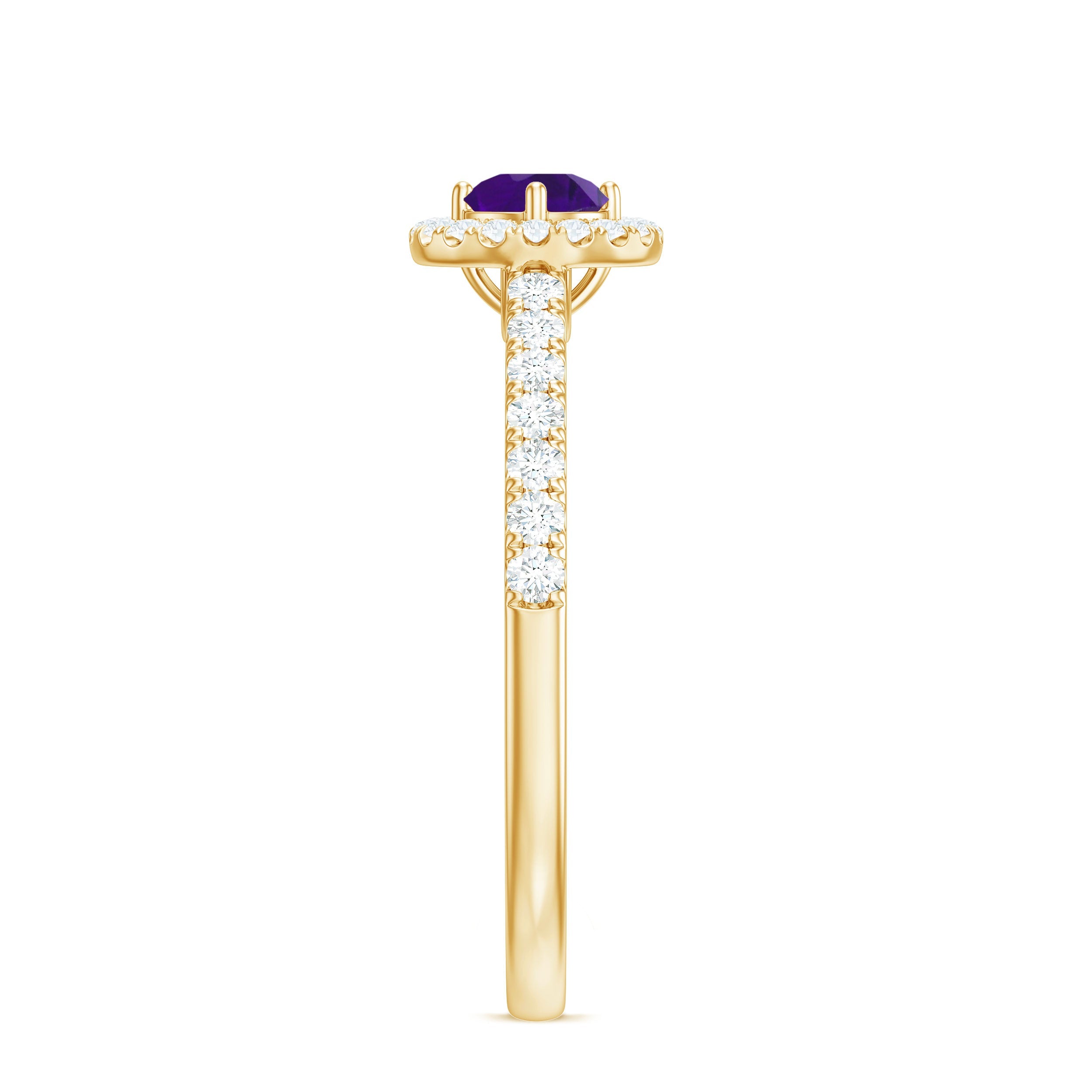 Genuine Amethyst and Diamond Halo Engagement Ring