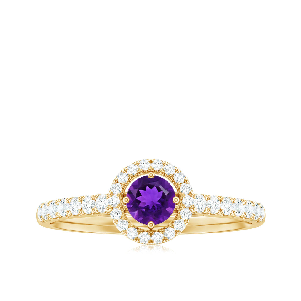 Genuine Amethyst and Diamond Halo Engagement Ring