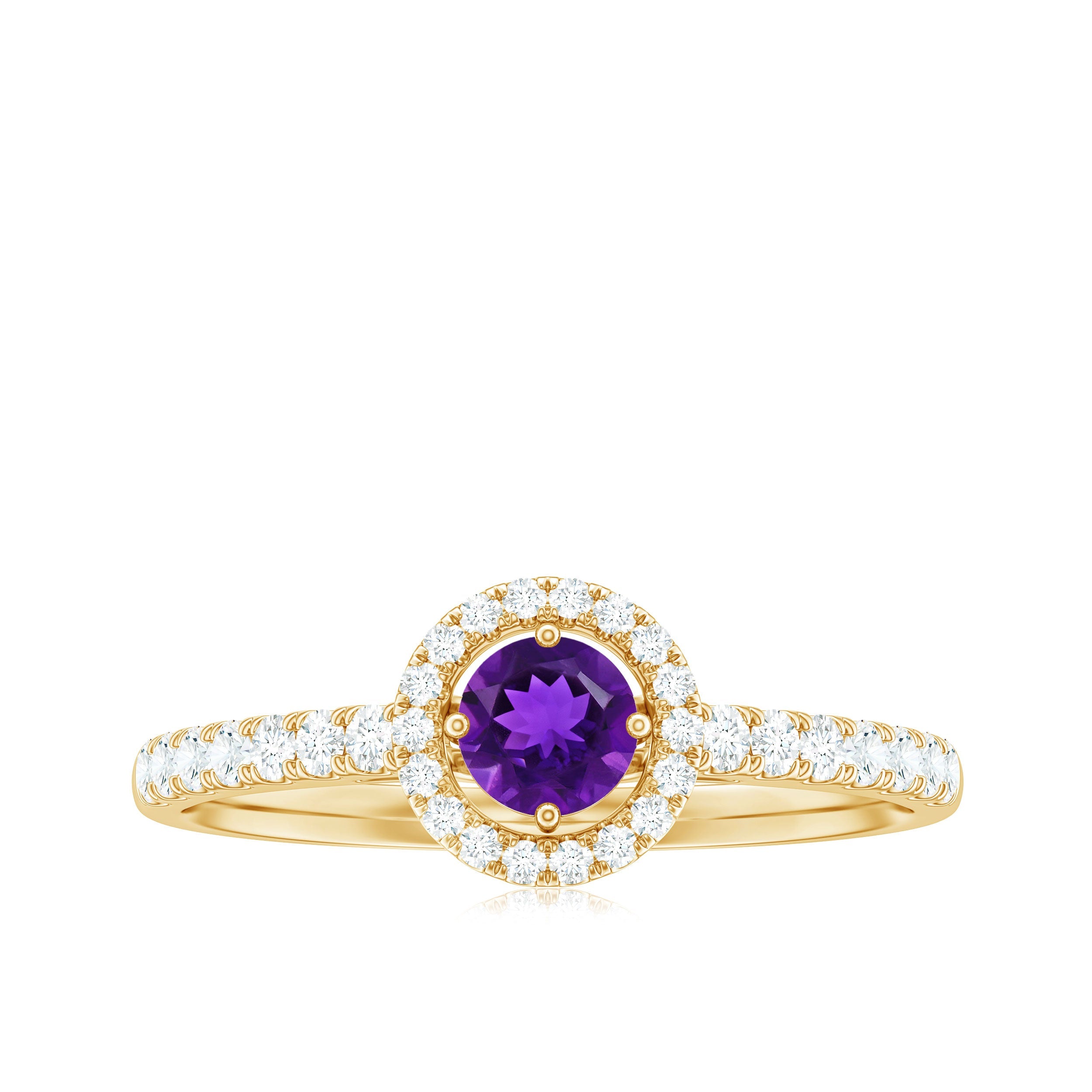 Genuine Amethyst and Diamond Halo Engagement Ring