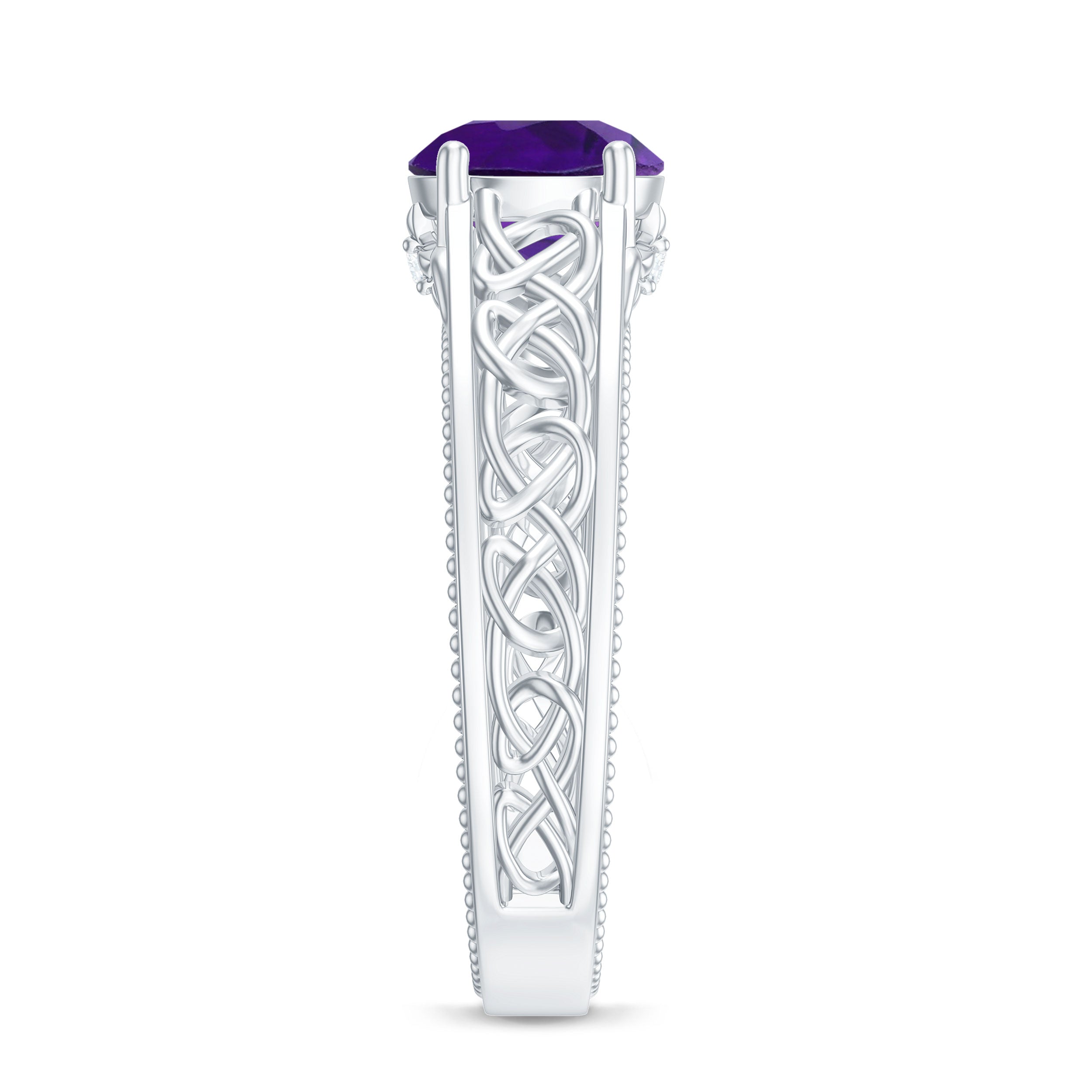 1.25 CT Amethyst Celtic Solitaire Band with Diamond