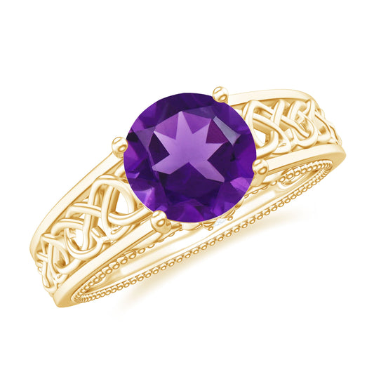 1.25 CT Amethyst Celtic Solitaire Band with Diamond