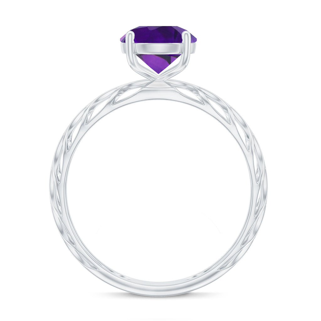 7 MM Round Amethyst Solitaire Engagement Ring with Gold Filigree Details
