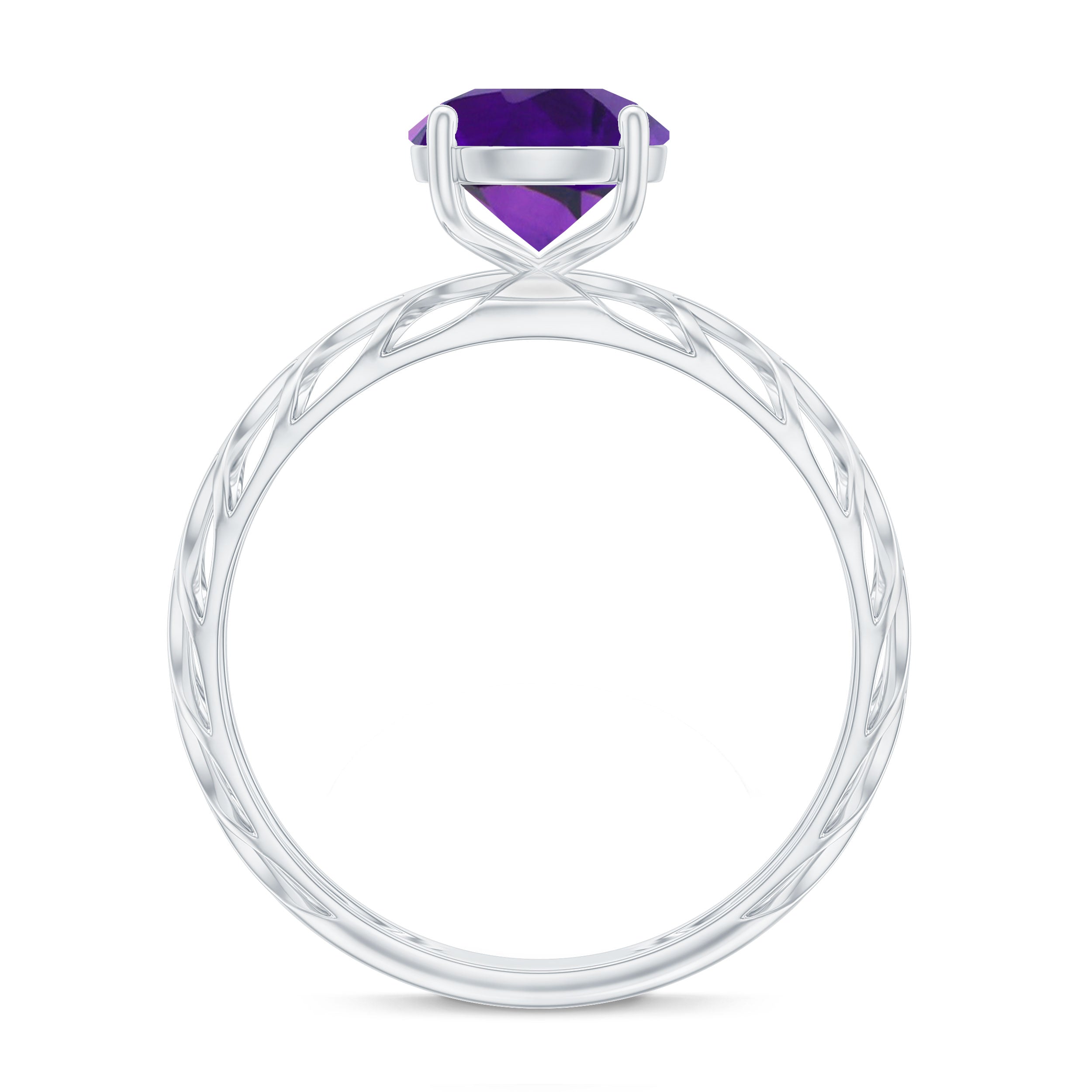 7 MM Round Amethyst Solitaire Engagement Ring with Gold Filigree Details