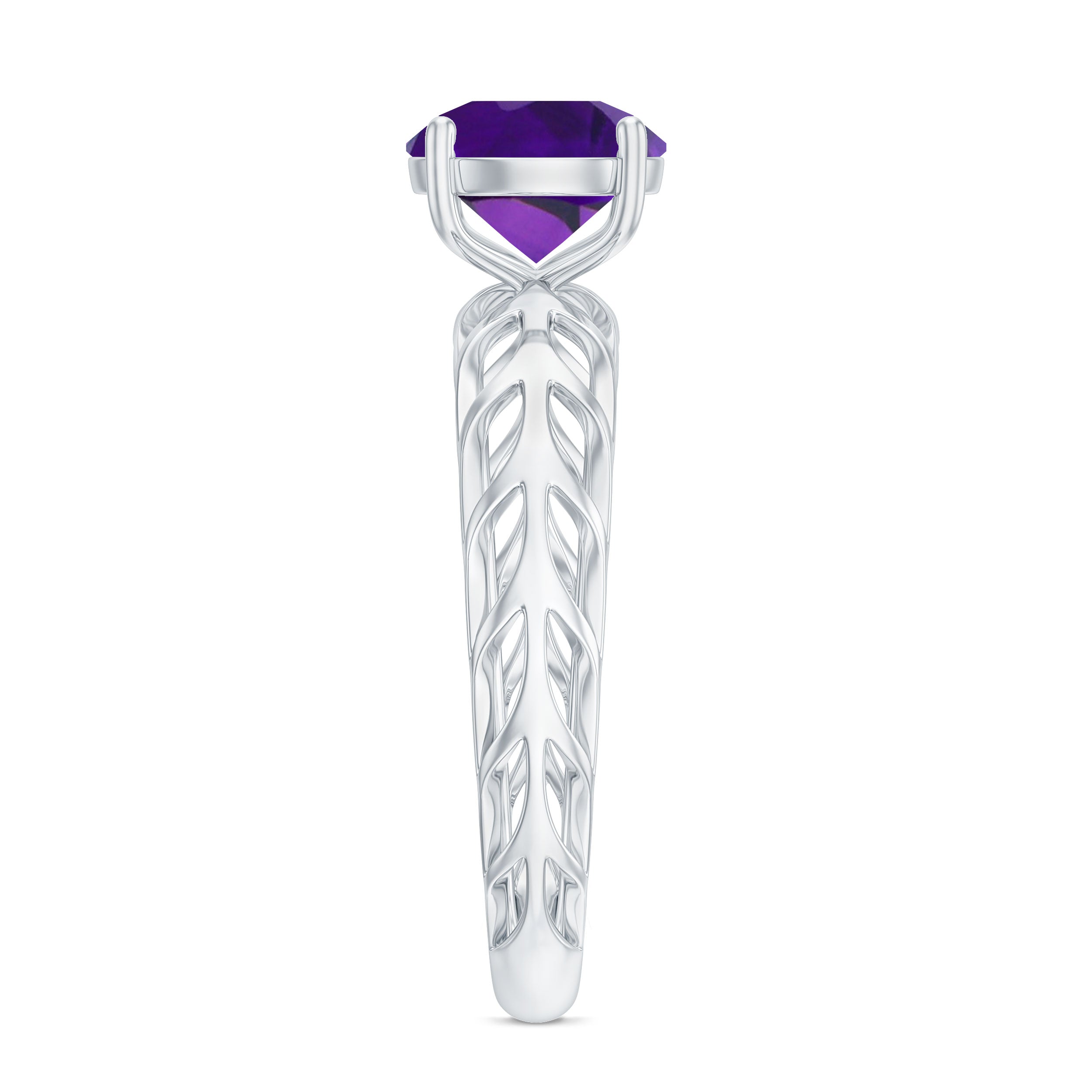 7 MM Round Amethyst Solitaire Engagement Ring with Gold Filigree Details