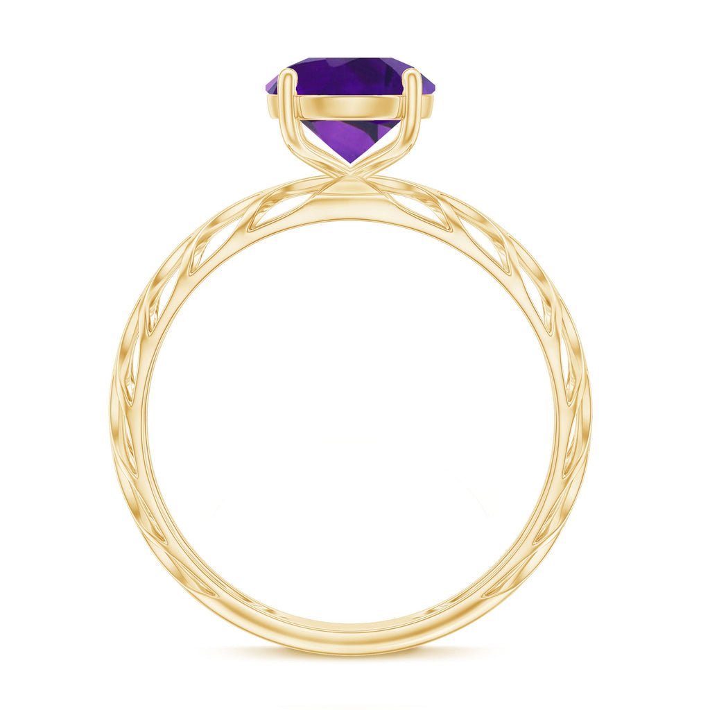 7 MM Round Amethyst Solitaire Engagement Ring with Gold Filigree Details