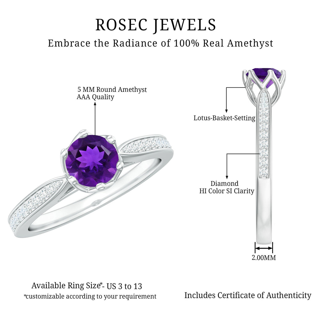 3/4 CT Amethyst and Diamond Accent Engagement Ring