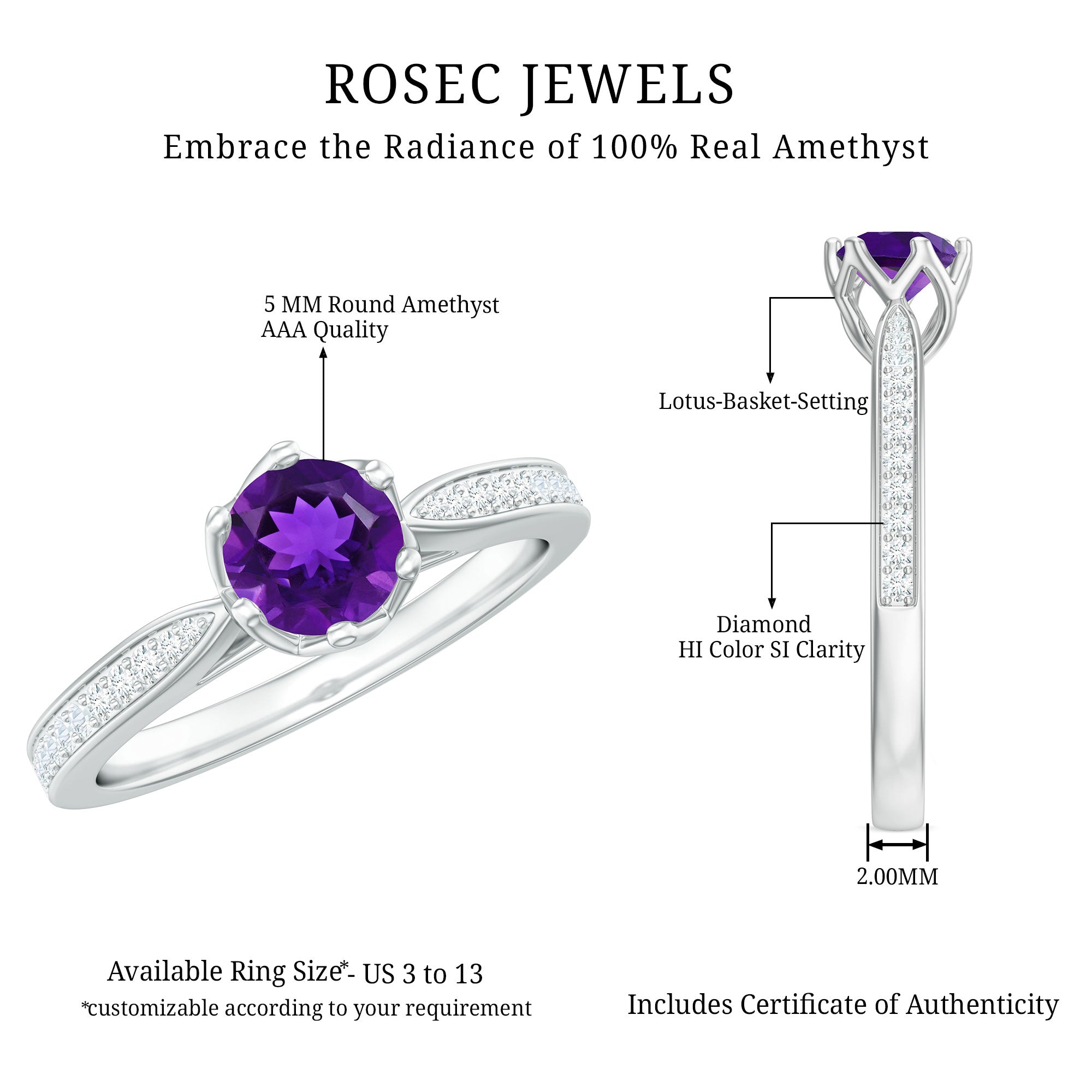 3/4 CT Amethyst and Diamond Accent Engagement Ring