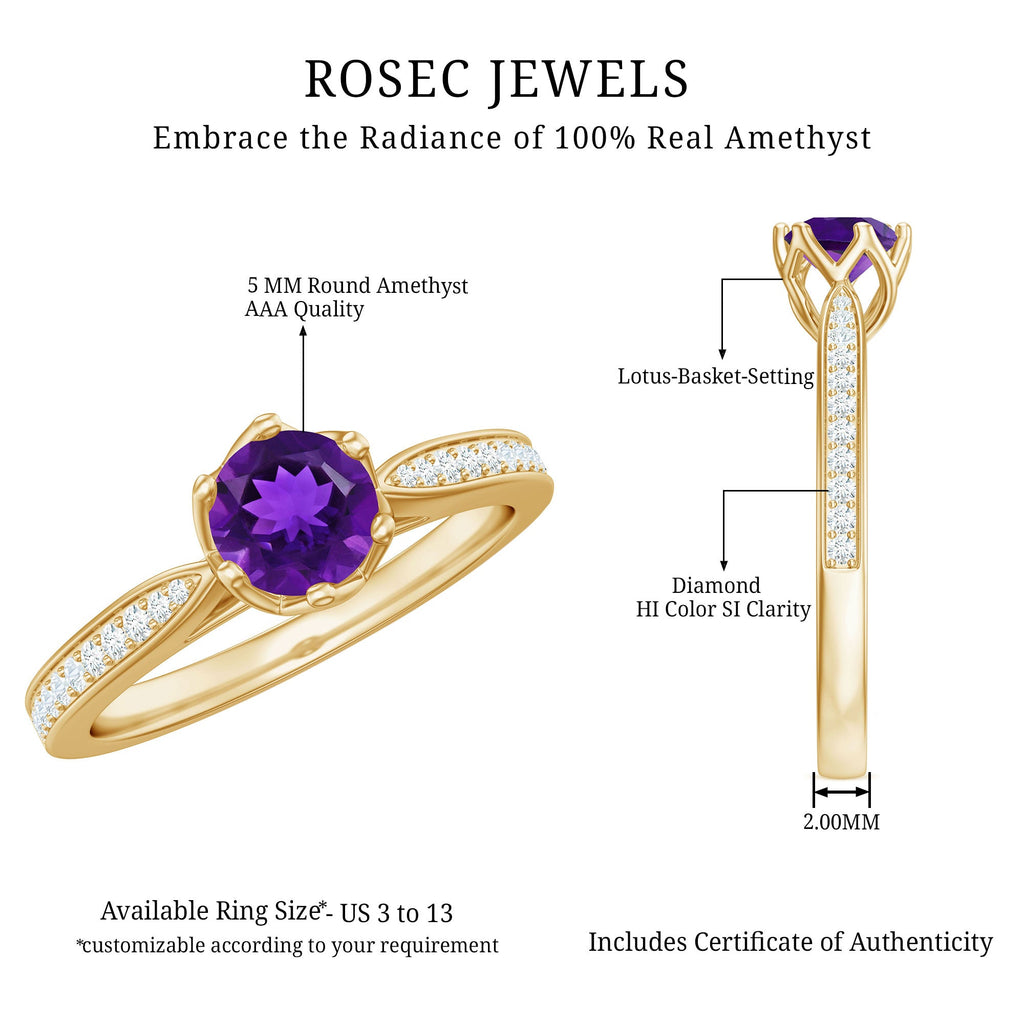 3/4 CT Amethyst and Diamond Accent Engagement Ring