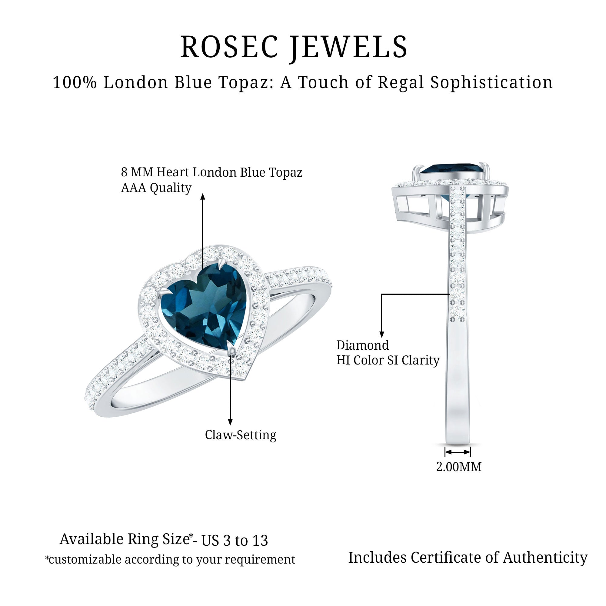 Heart Shaped London Blue Topaz Engagement Ring with Diamond Halo