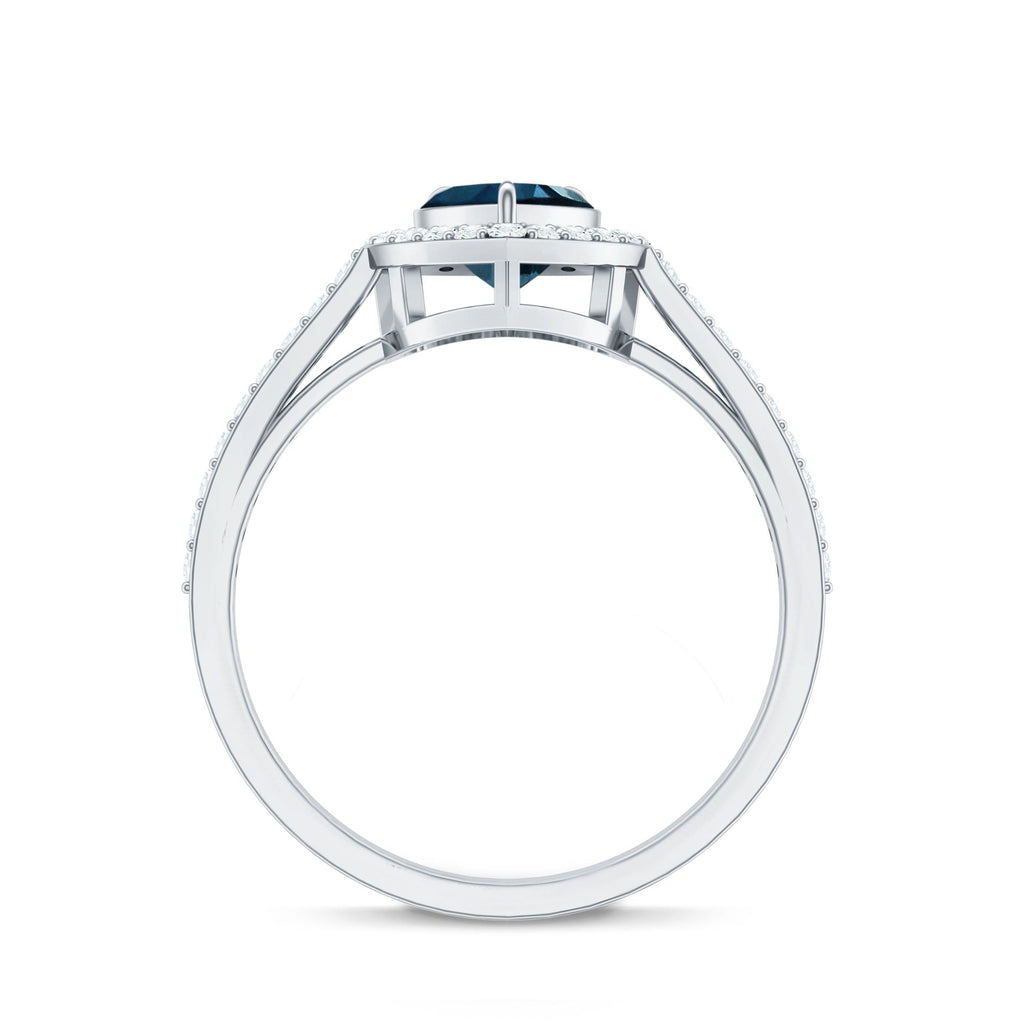 Heart Shaped London Blue Topaz Engagement Ring with Diamond Halo