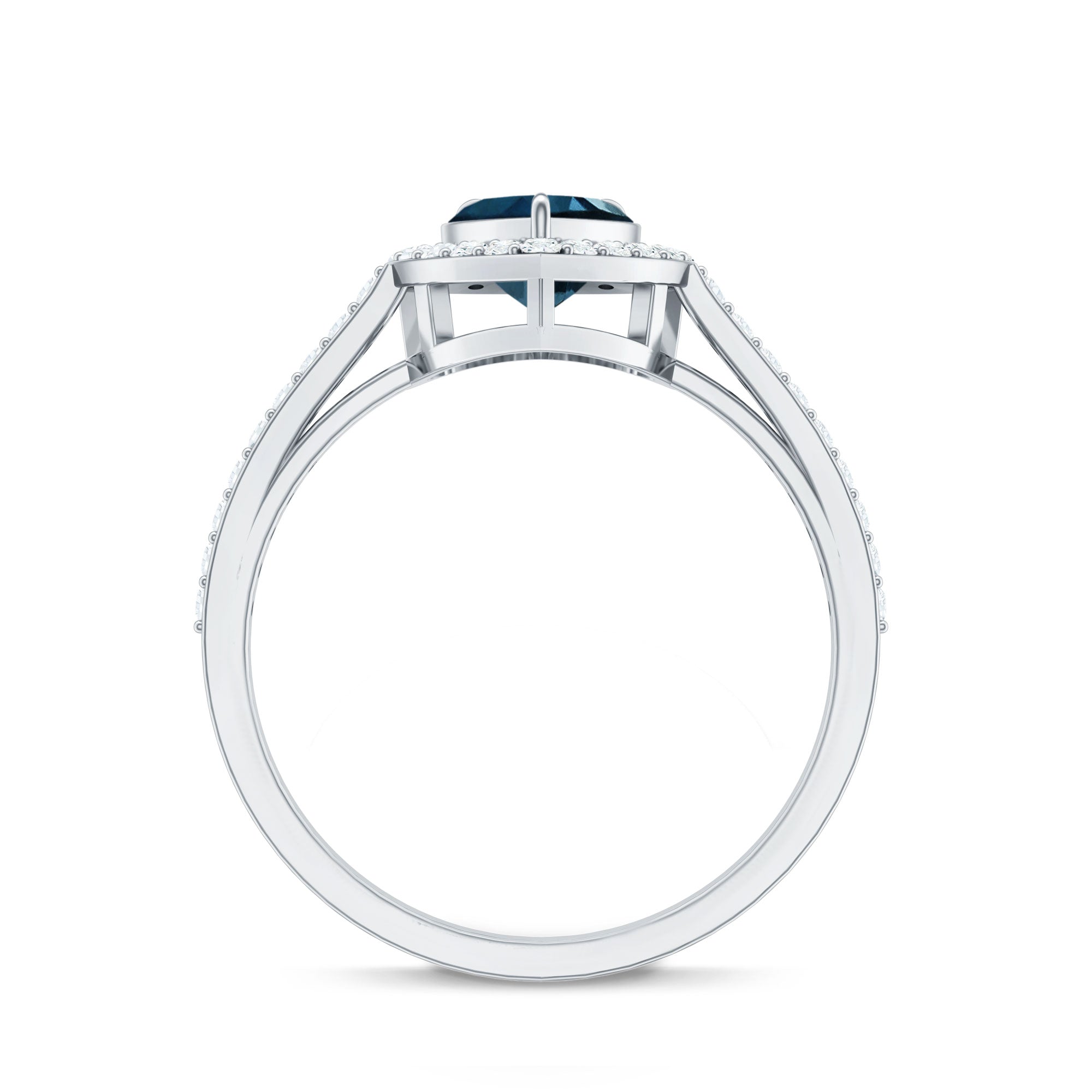 Heart Shaped London Blue Topaz Engagement Ring with Diamond Halo