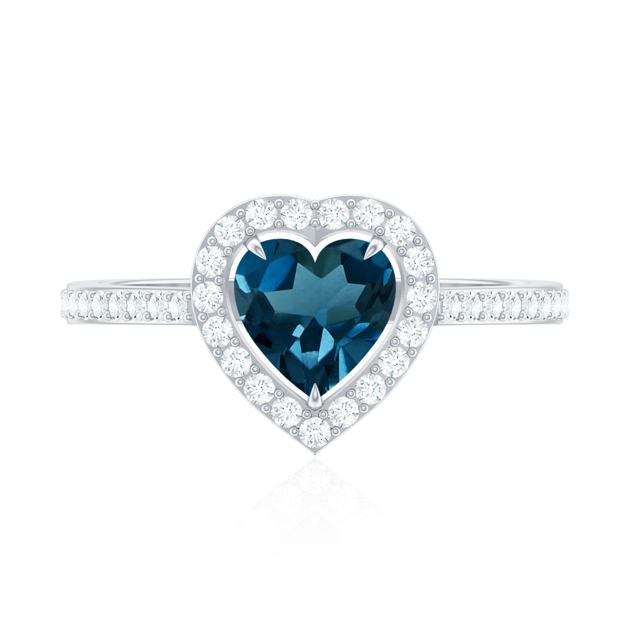 Heart Shaped London Blue Topaz Engagement Ring with Diamond Halo