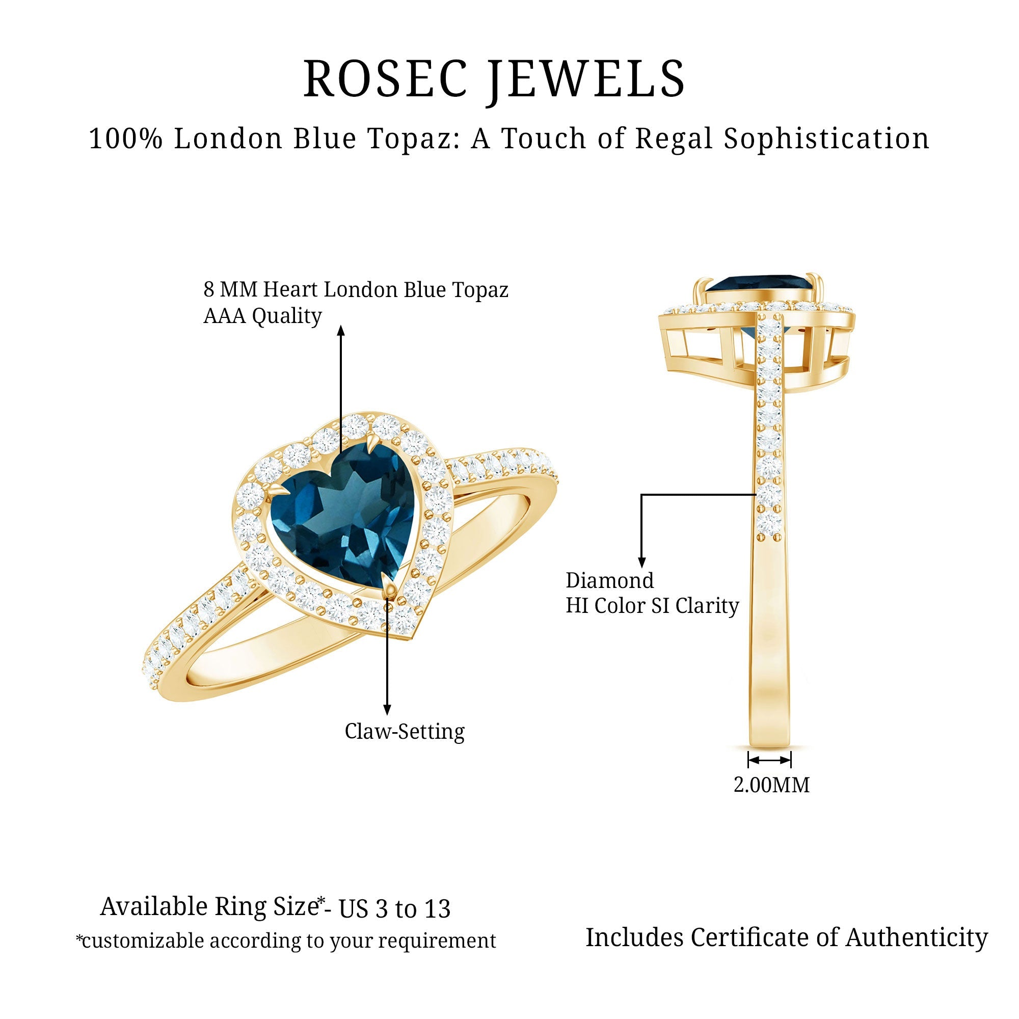 Heart Shaped London Blue Topaz Engagement Ring with Diamond Halo